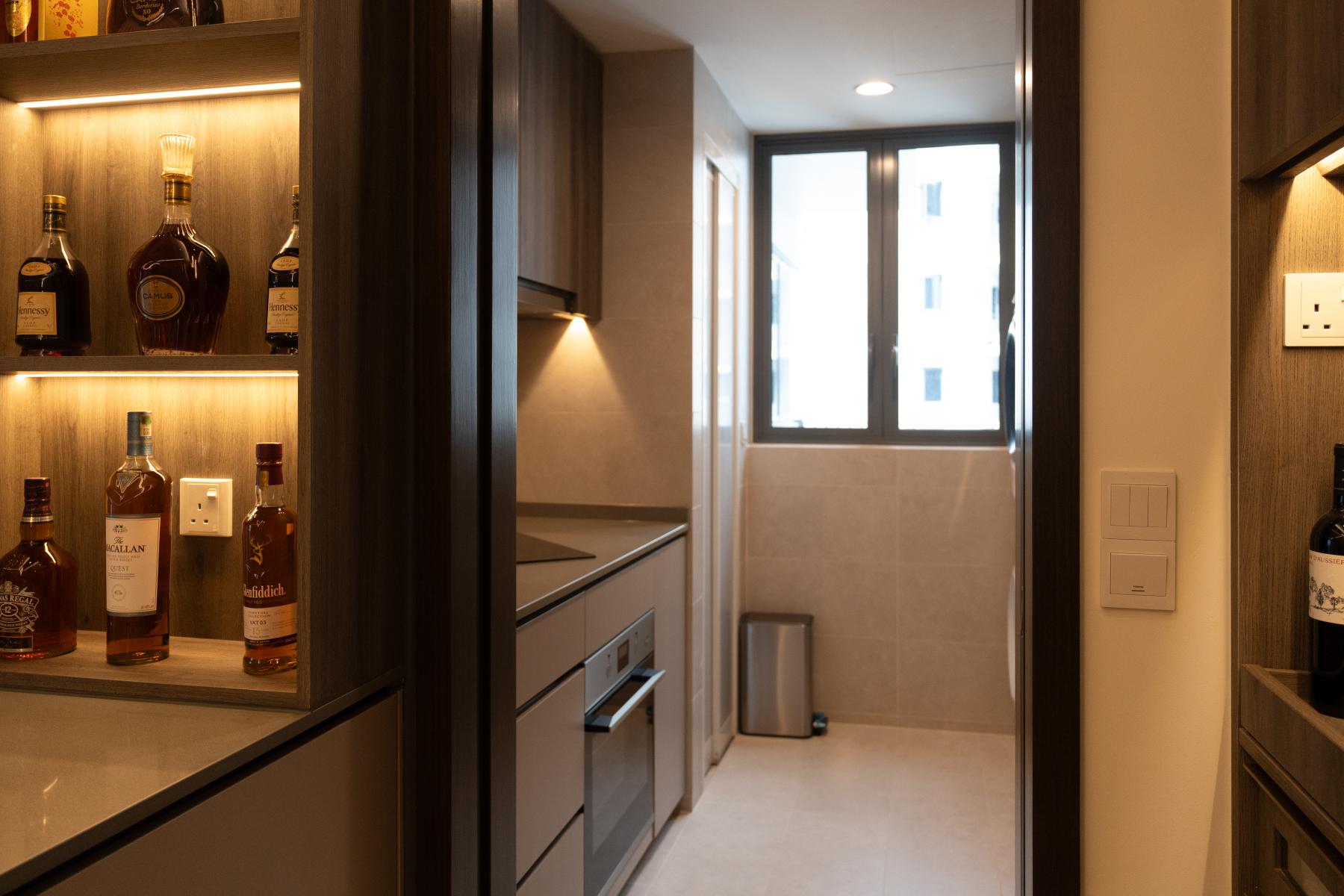Contemporary Kitchen with Herringbone Tiling and Kitchen Window