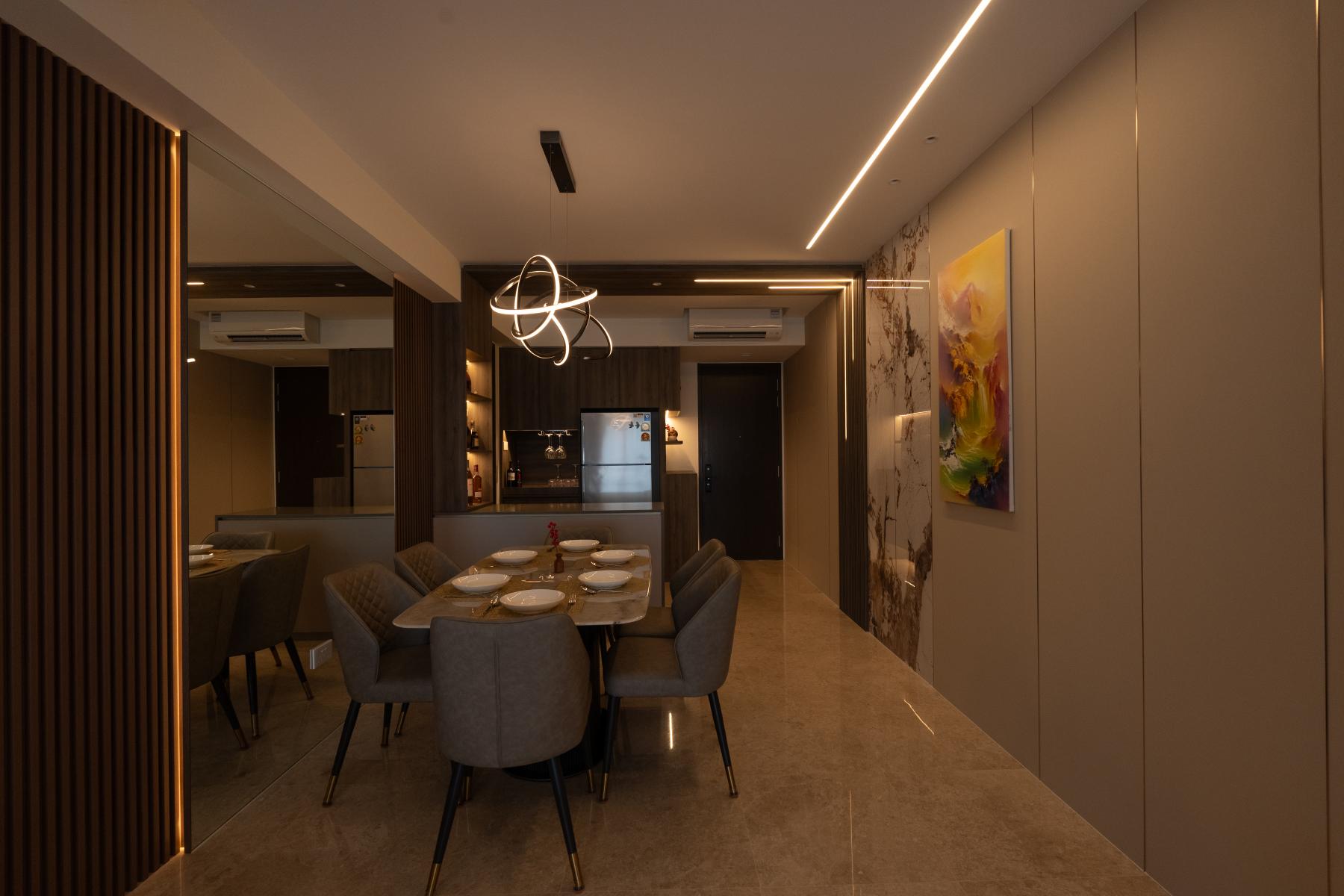 Contemporary Dining Room with Downlights and Dining Table