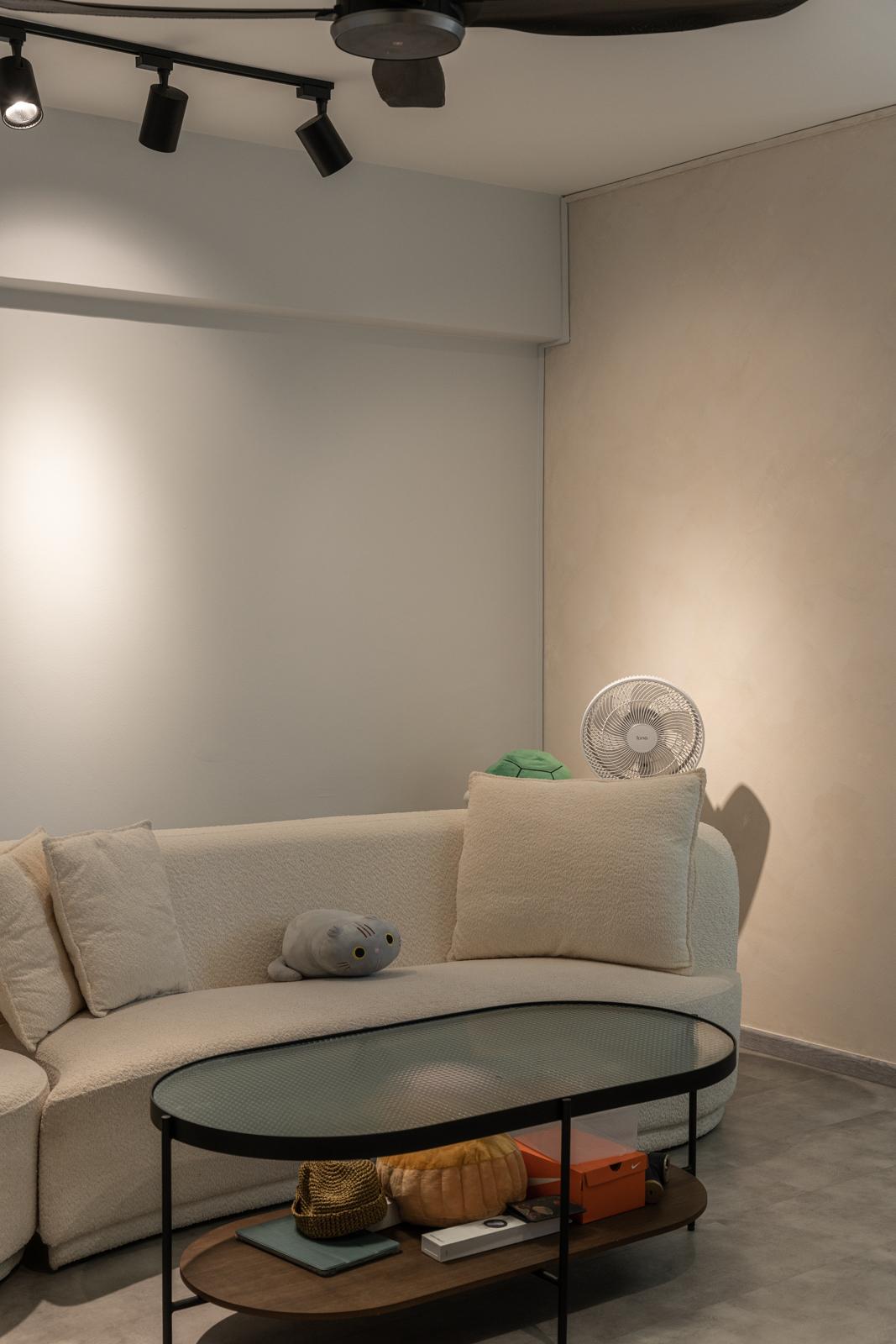 Contemporary Living Room with Vinyl Flooring and Feature Wall