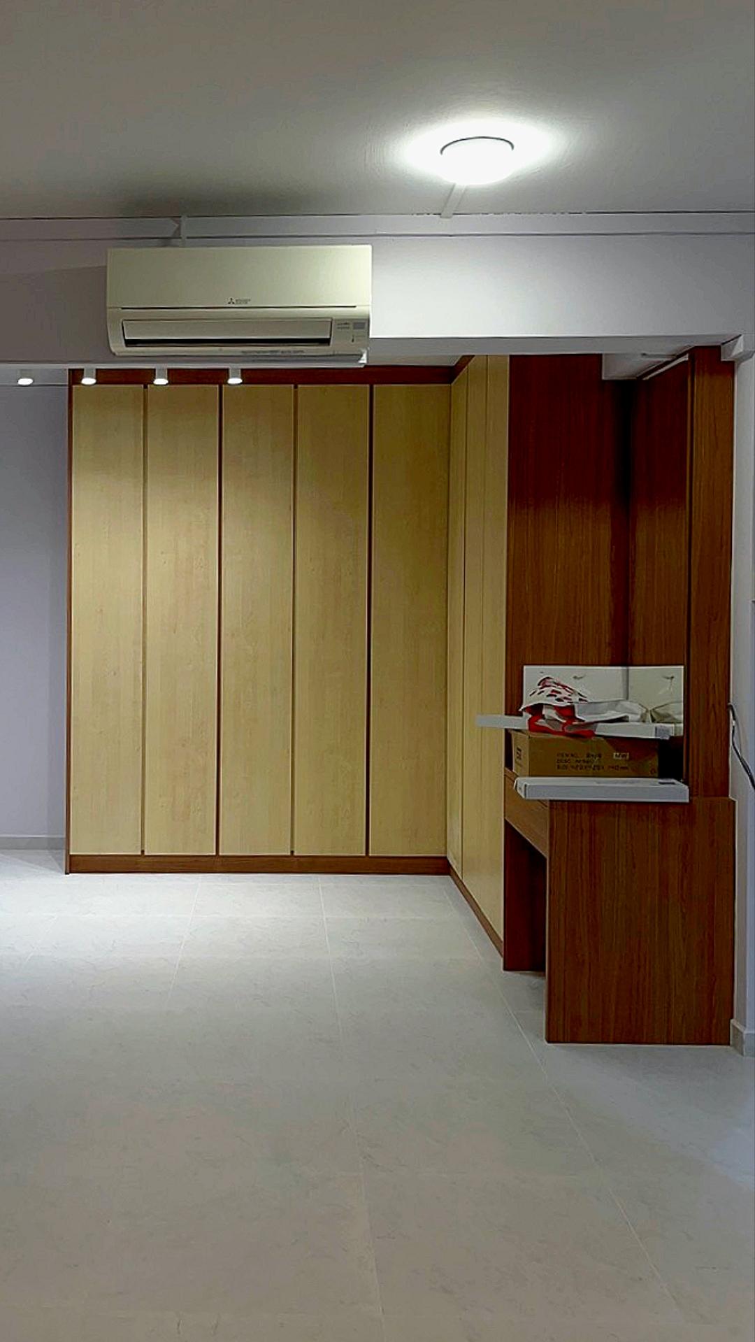 Modern Bedroom with Homogeneous Tiles and Wardrobe