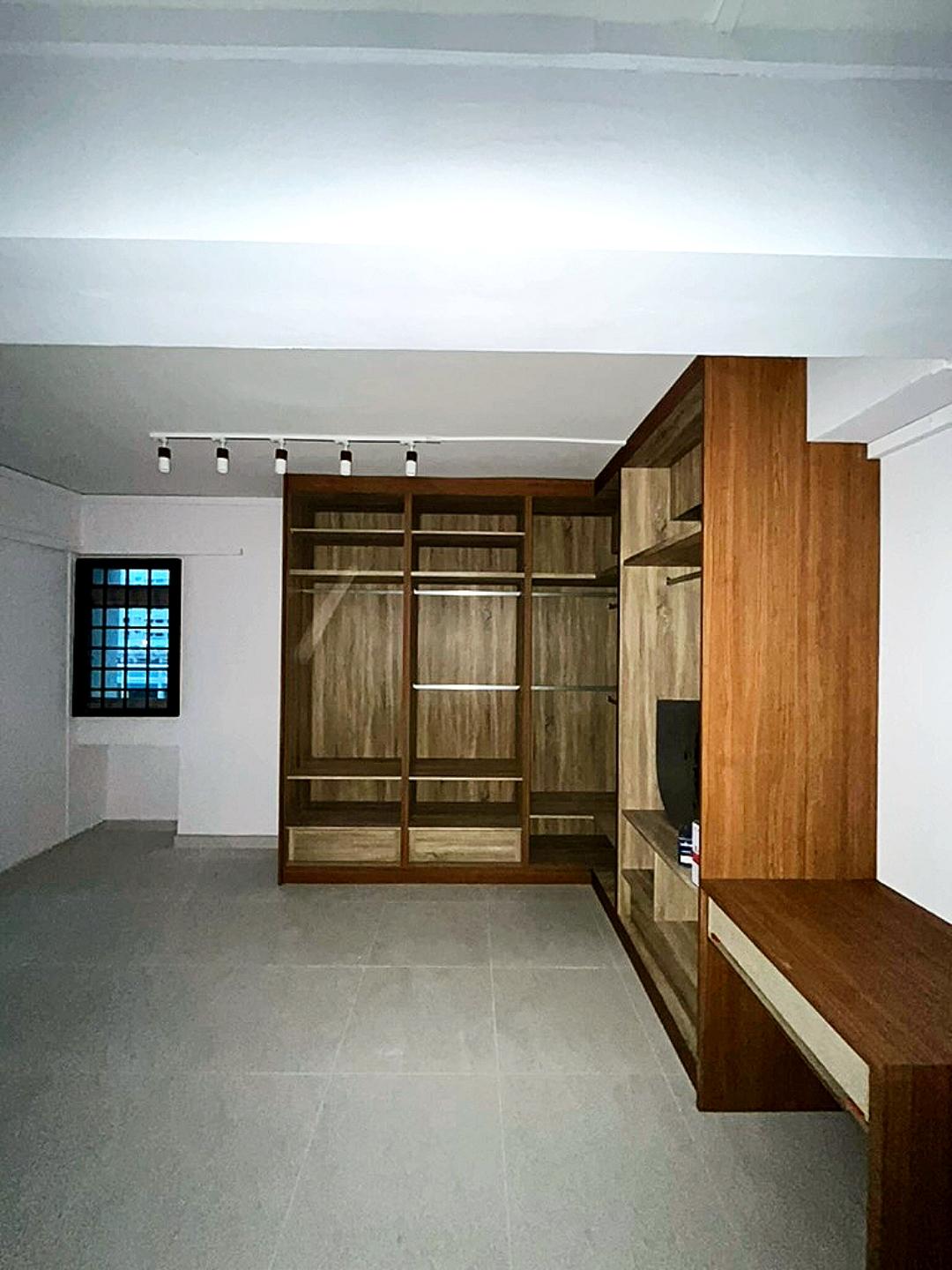 Modern Bedroom with Homogeneous Tiles and Wardrobe