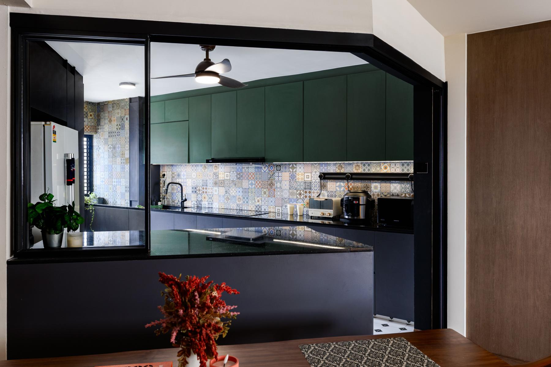 Asian Kitchen with Countertop and Homogeneous Tiles