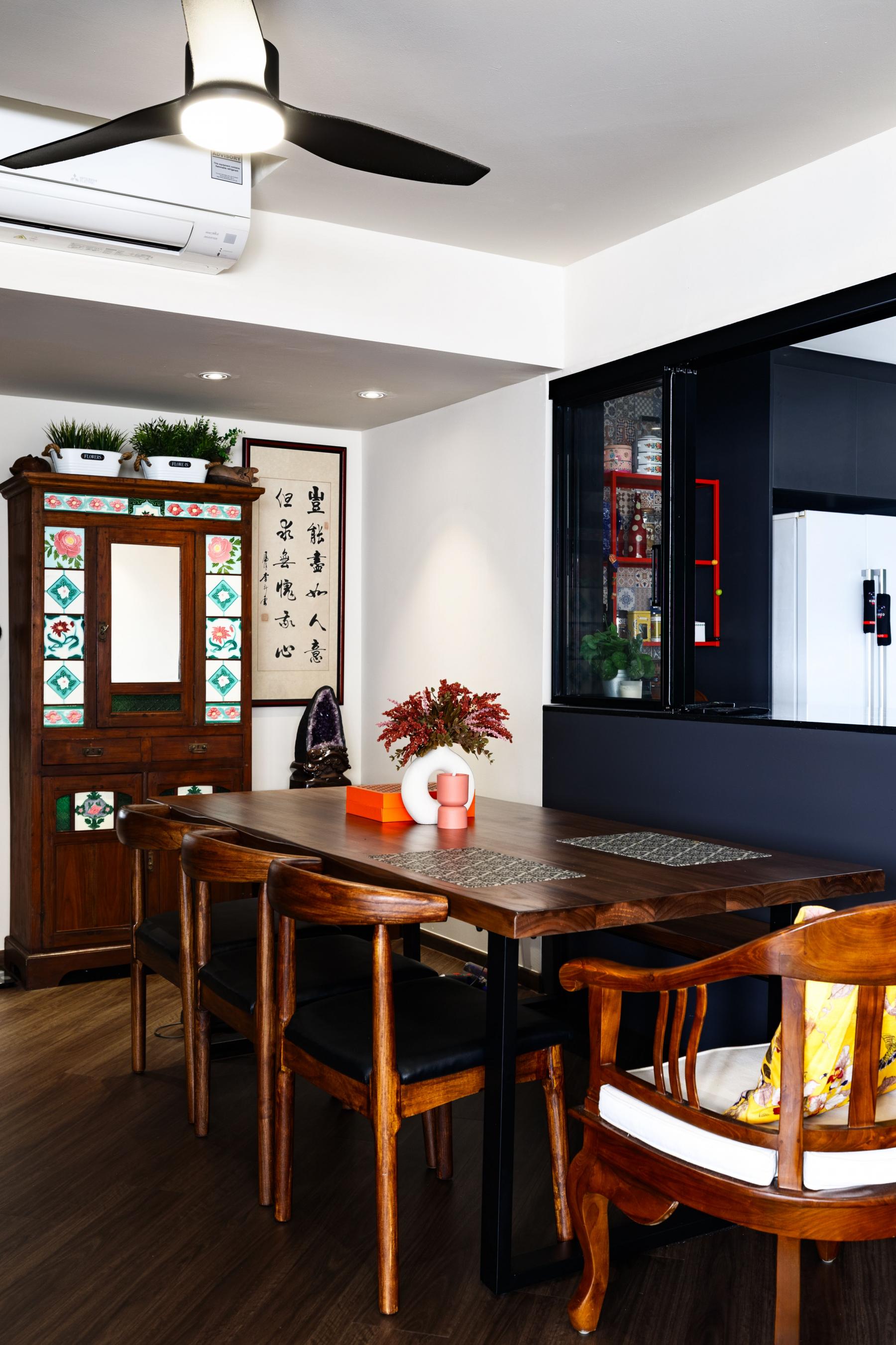 Asian Dining Room with Downlights and Dining Table