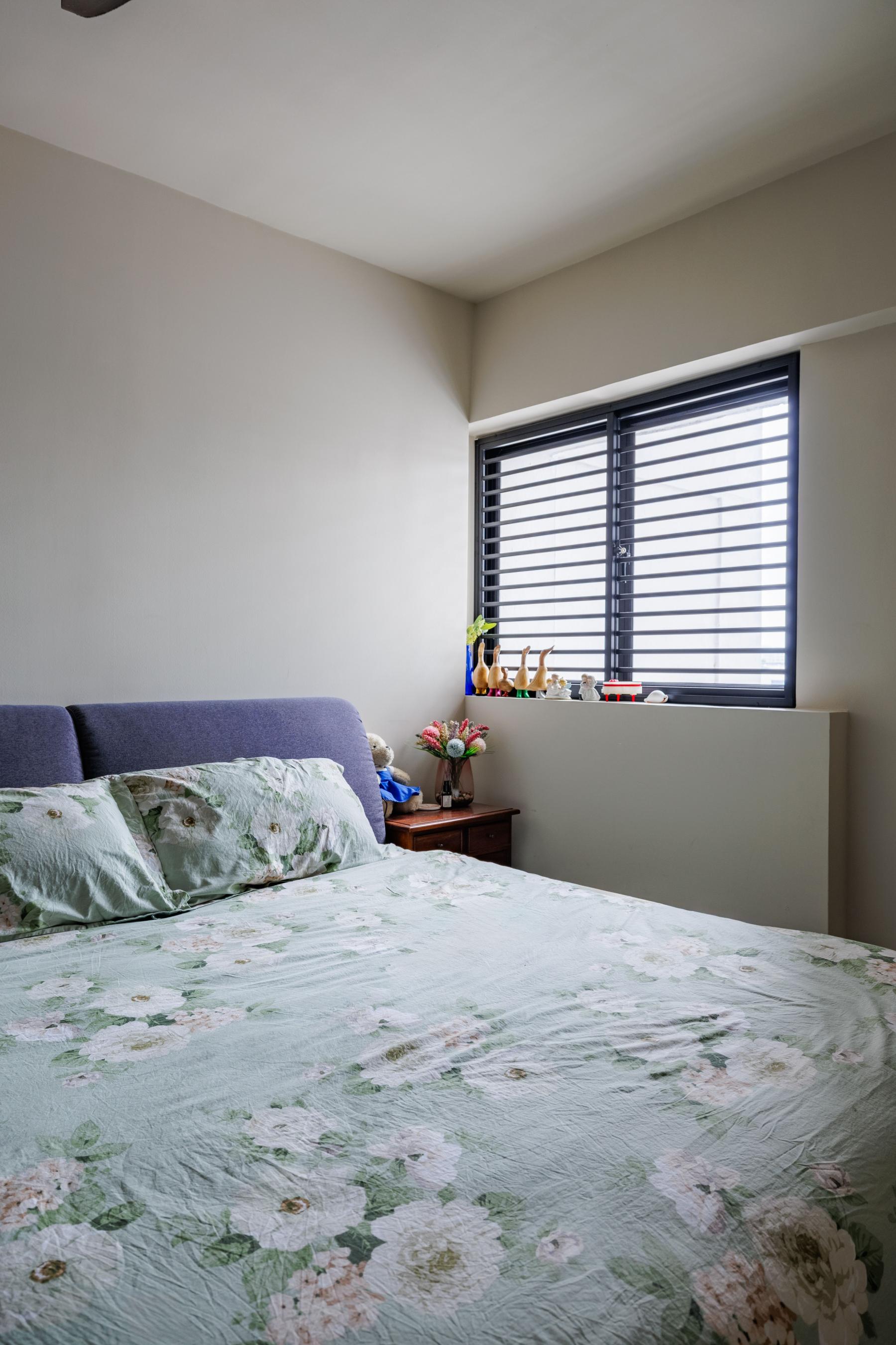 Asian Bedroom with Bed and Blinds