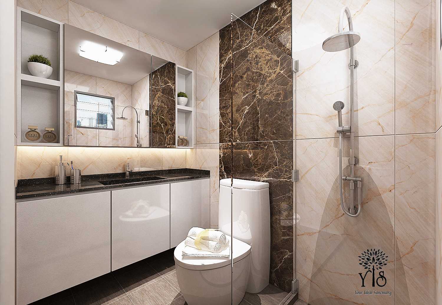 Modern Bathroom with Homogeneous Tiles and Mirror