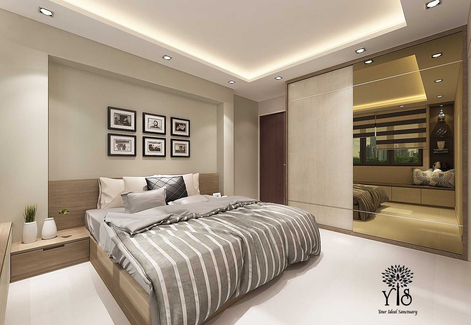 Modern Bedroom with Mirror and Wardrobe