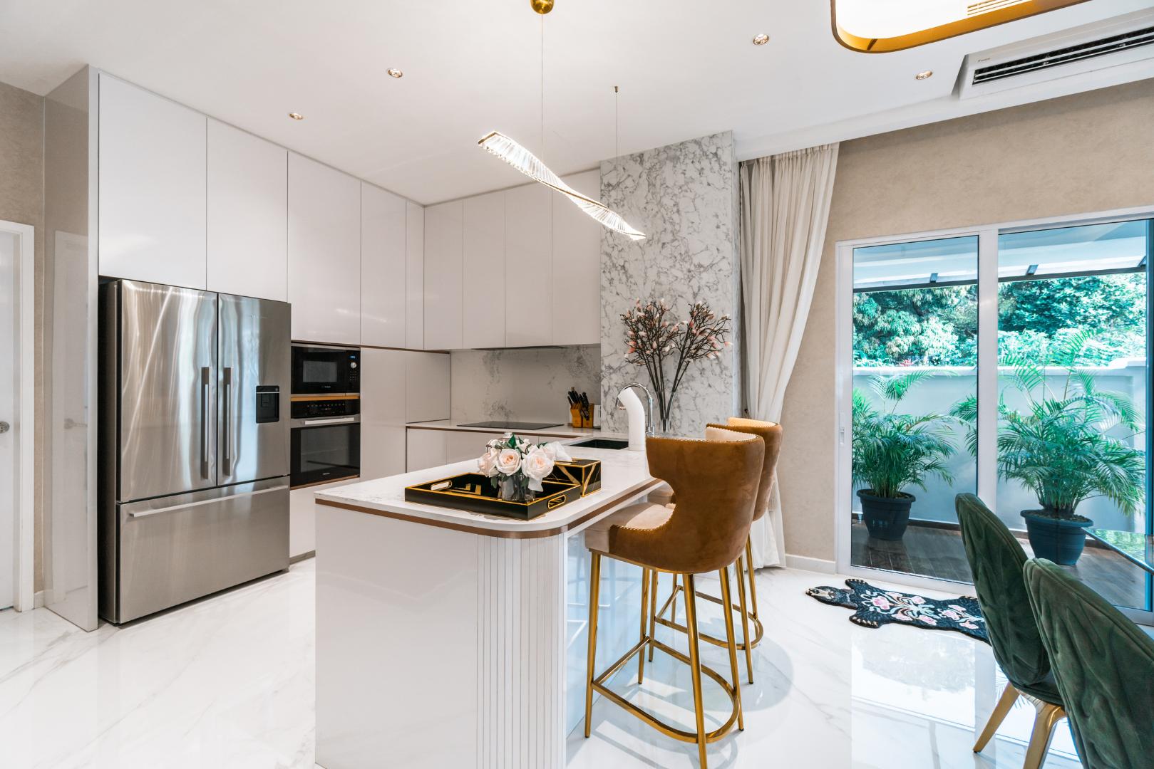 Modern Kitchen with Countertop and Marble Floor