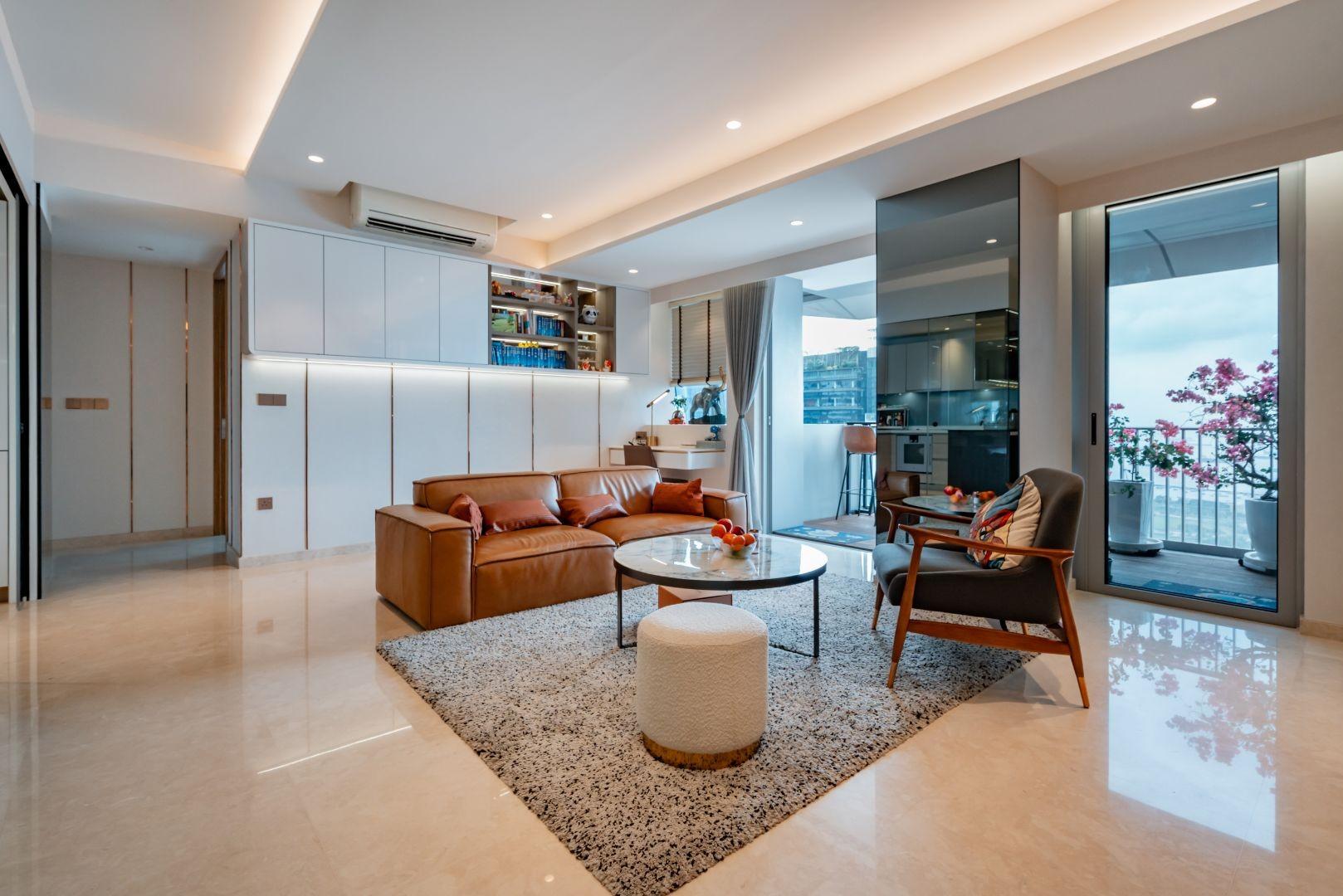 Modern Living Room with Marble Floor and Sofa