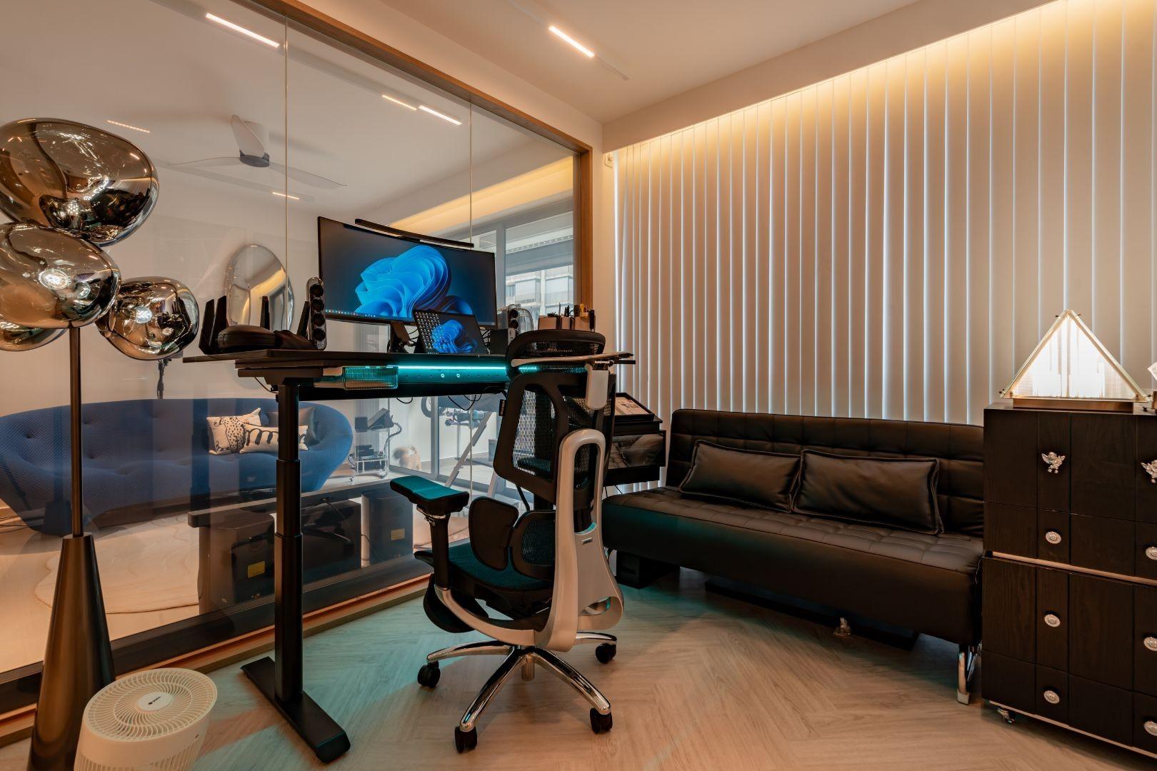 Minimalist Gaming Room with Sofa and Computer