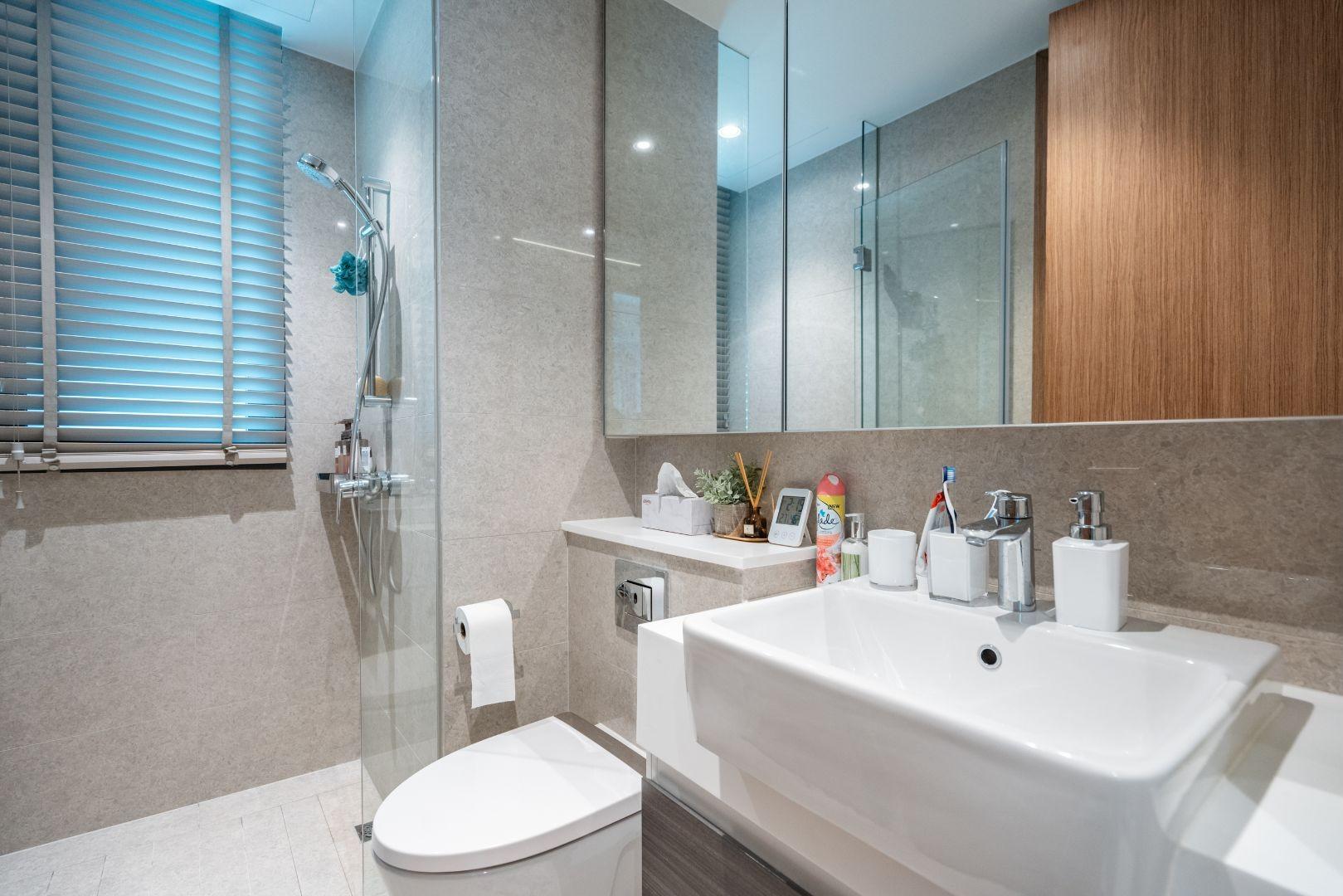 Contemporary Bathroom with Mirror and Bathroom Storage