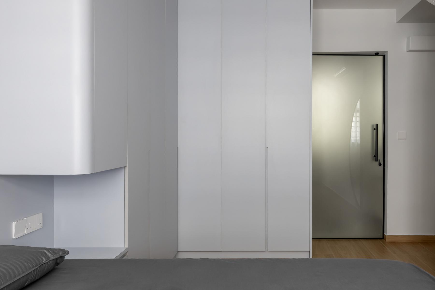 Scandinavian Bedroom with Glass Door and Wardrobe