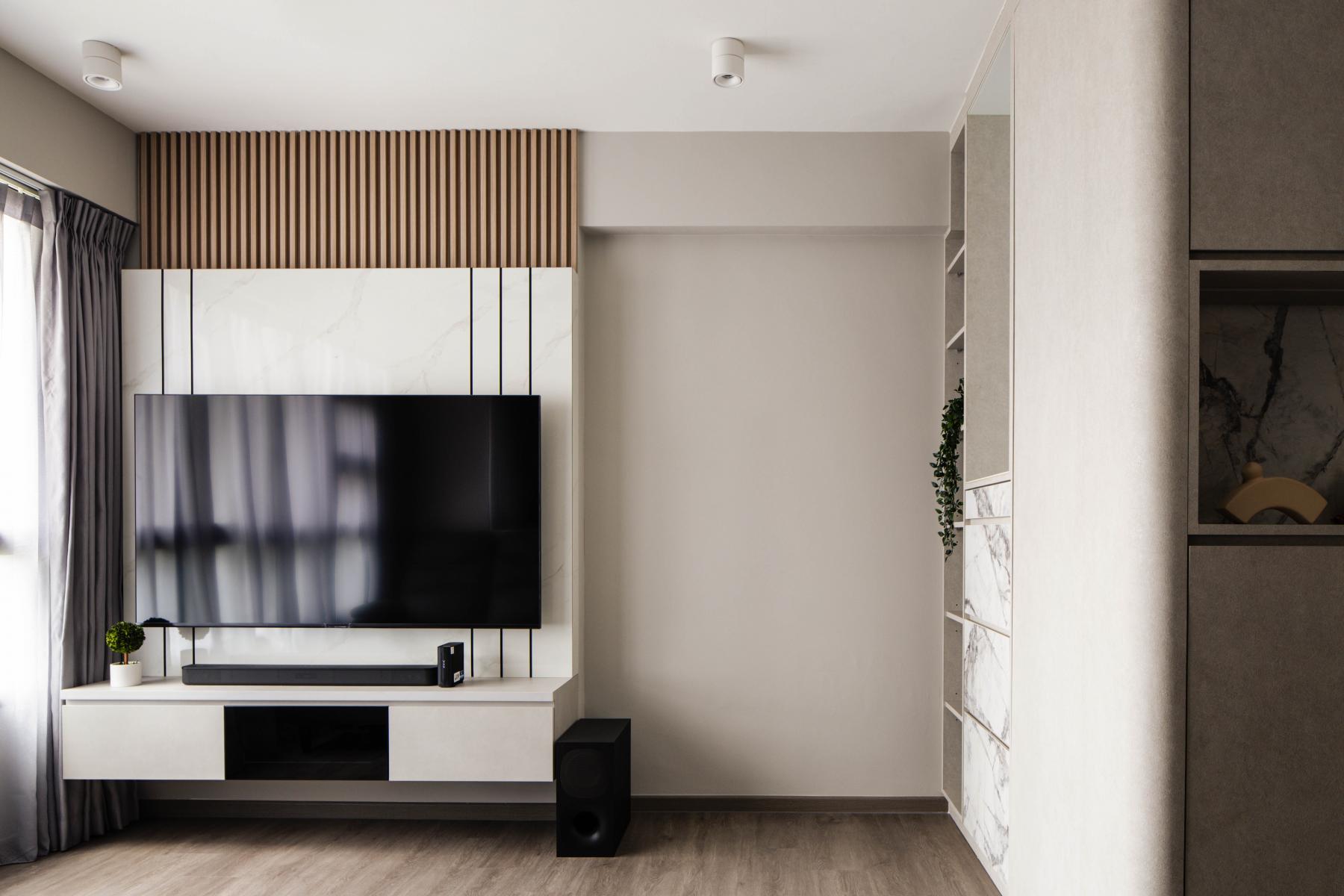 Modern Living Room with TV Console and Feature Wall