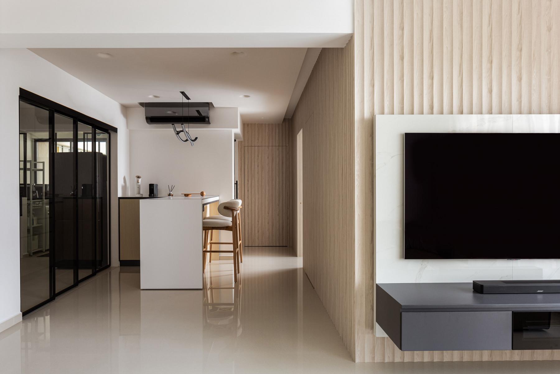 Scandinavian Hallway with Kitchen Island and Lighting