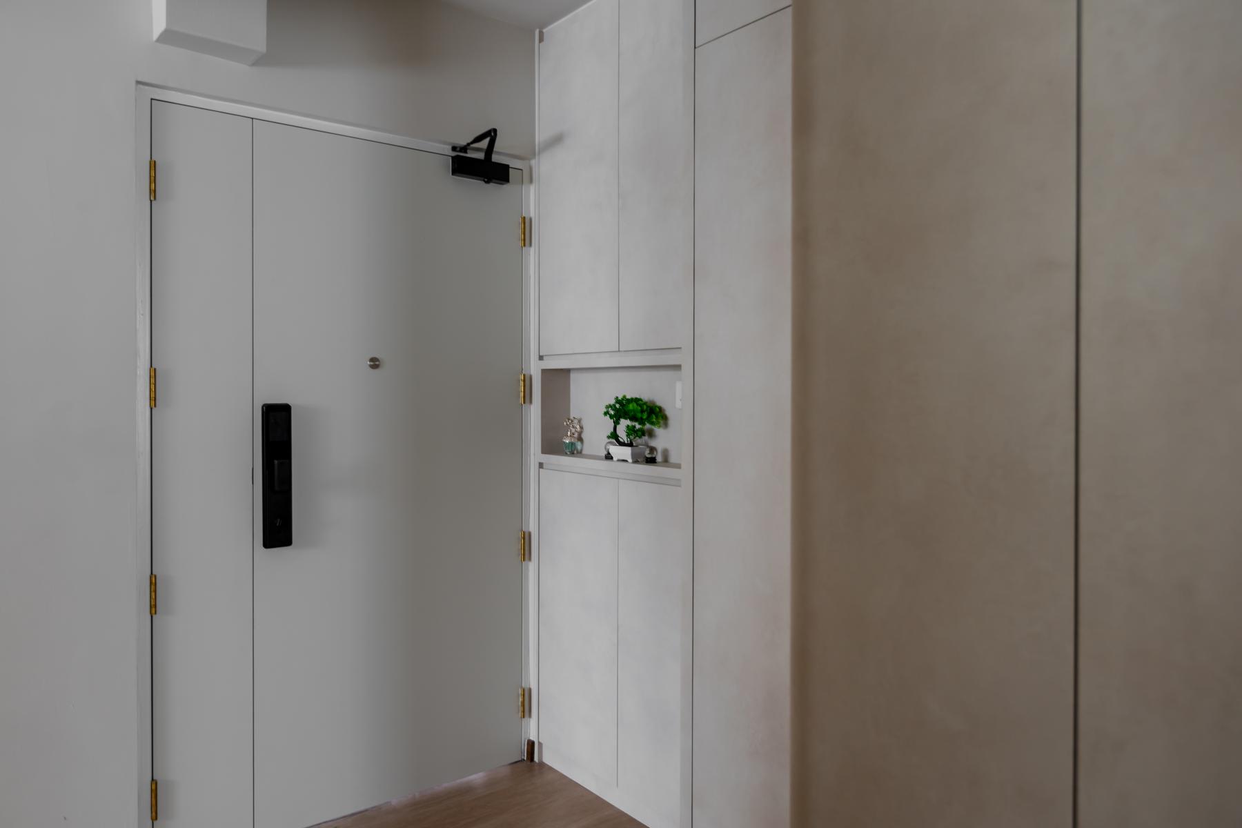 Contemporary Entryway with Small Storage and Display Cabinets