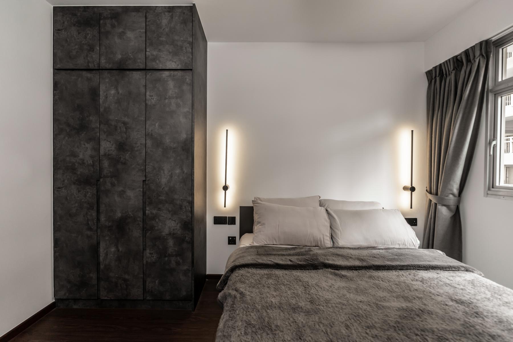 Contemporary Bedroom with Vinyl Flooring and Wardrobe