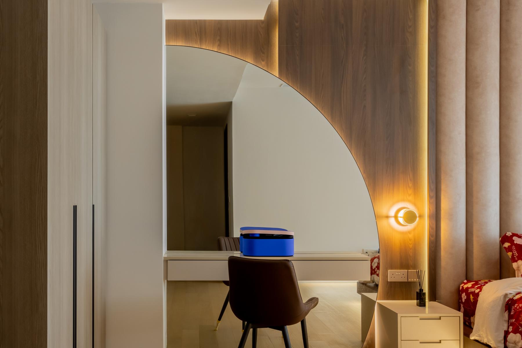 Contemporary Bedroom with Mirror and Mirror Feature Wall