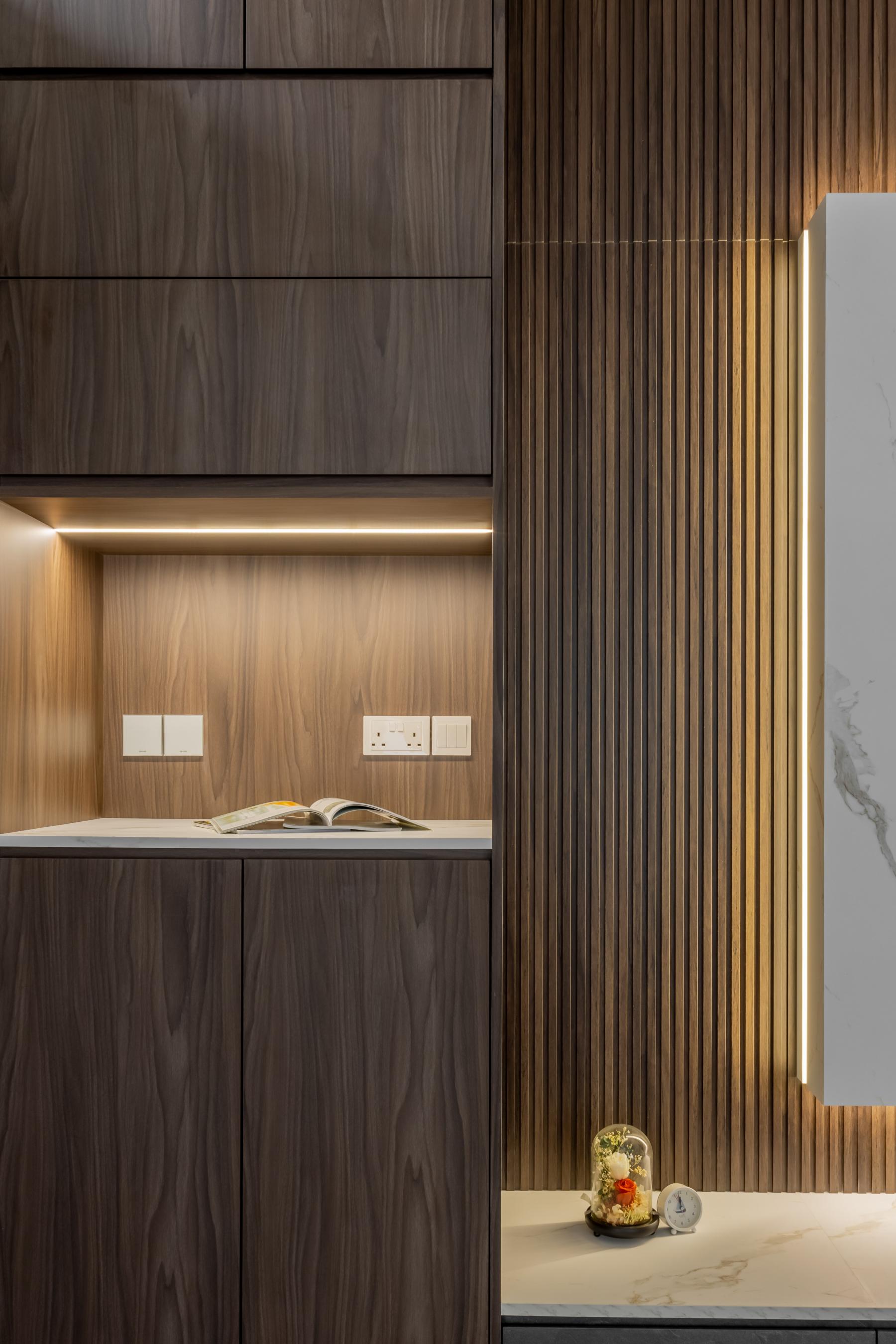 Contemporary Foyer with Feature Wall and Console Table