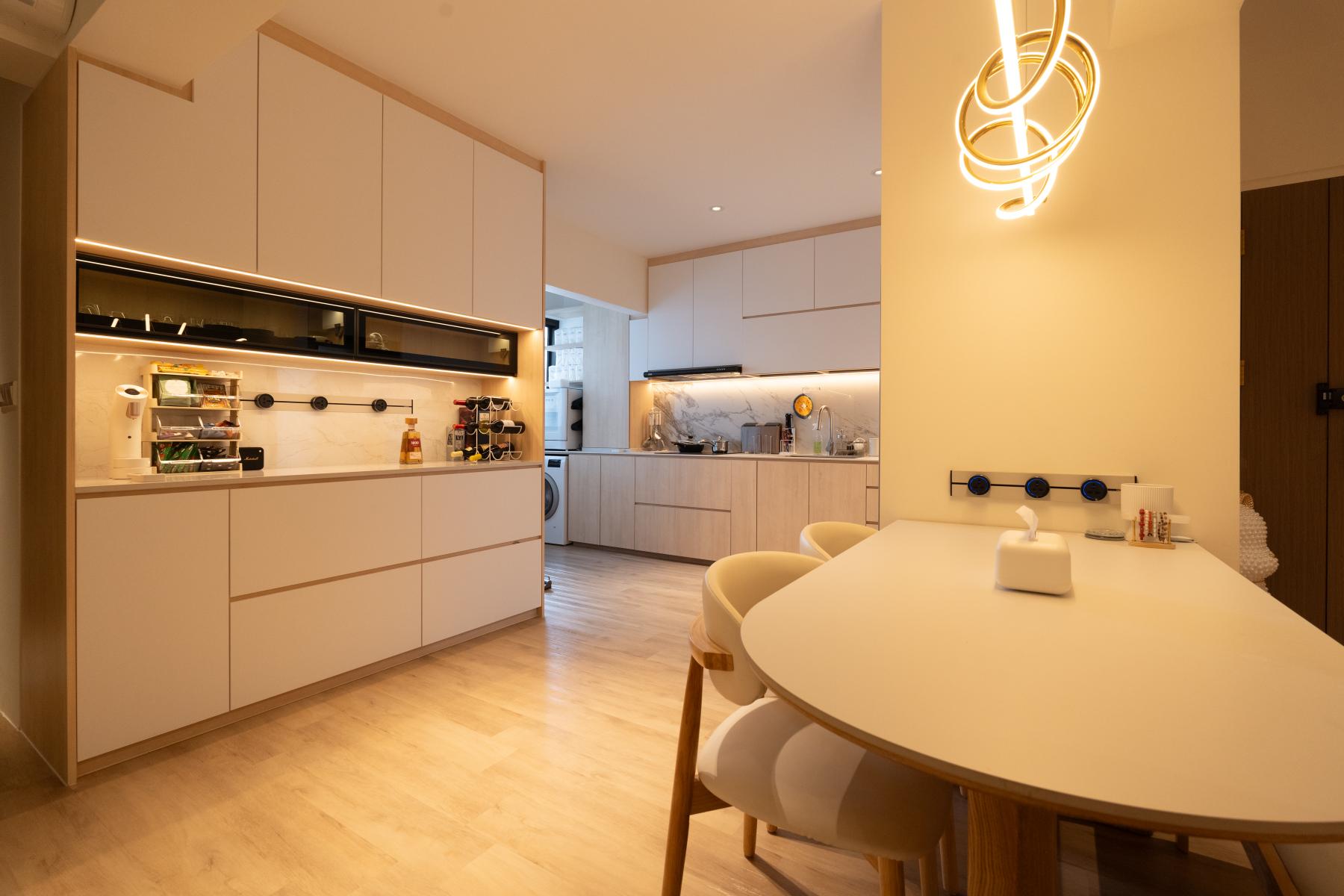 Scandinavian Kitchen with Vinyl Flooring and Kitchen Window