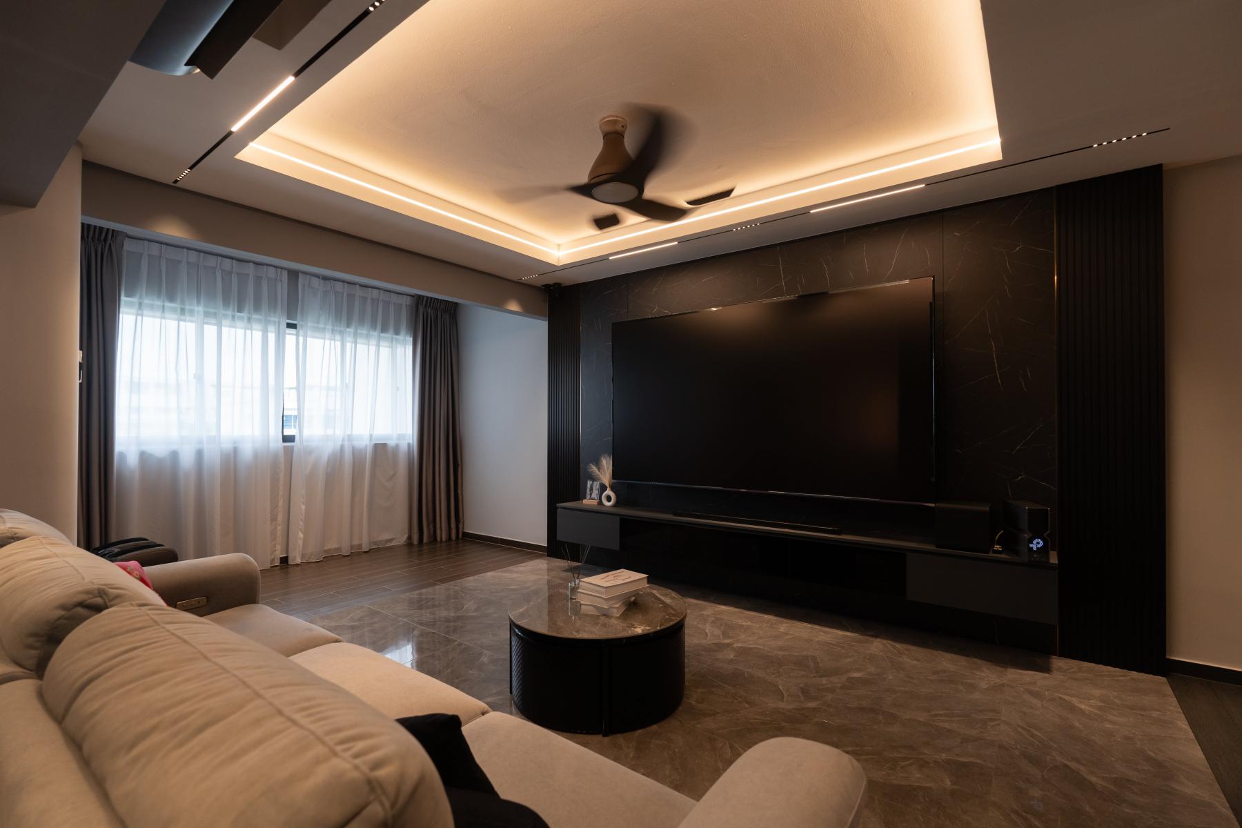 Modern Living Room with Countertop and Carpet