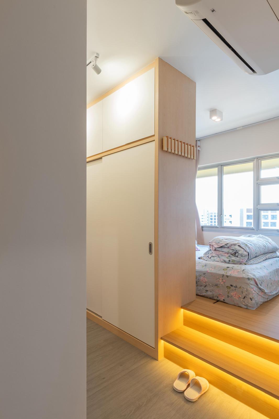 Contemporary Bedroom with Platform Bed and Vinyl Flooring
