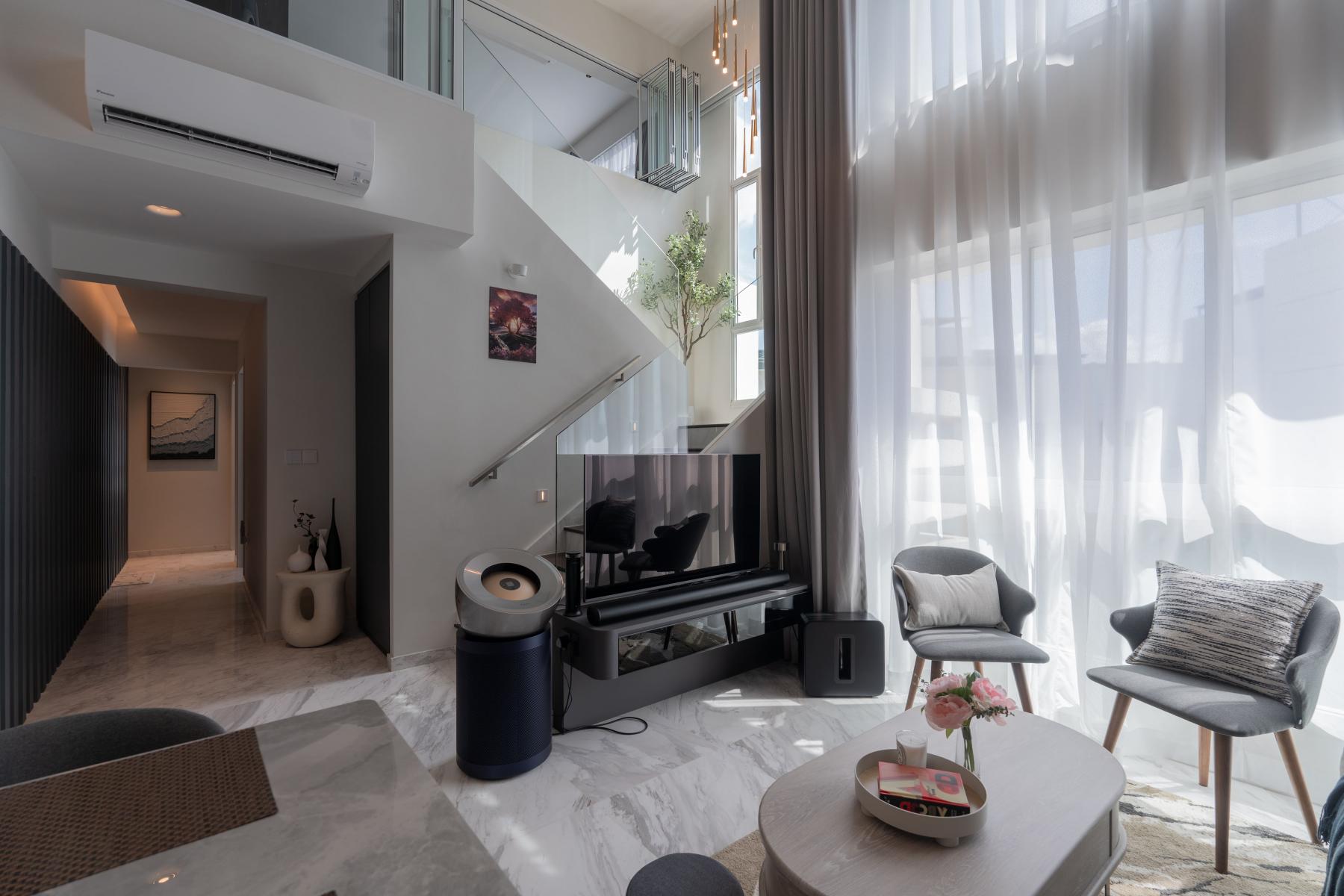 Modern Living Room with TV Console and Feature Wall