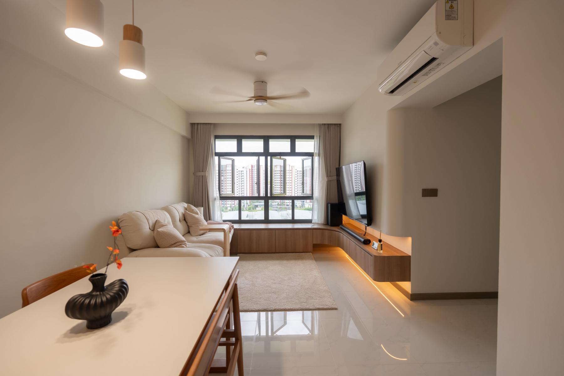 Minimalist Living Room with TV Console and Carpet