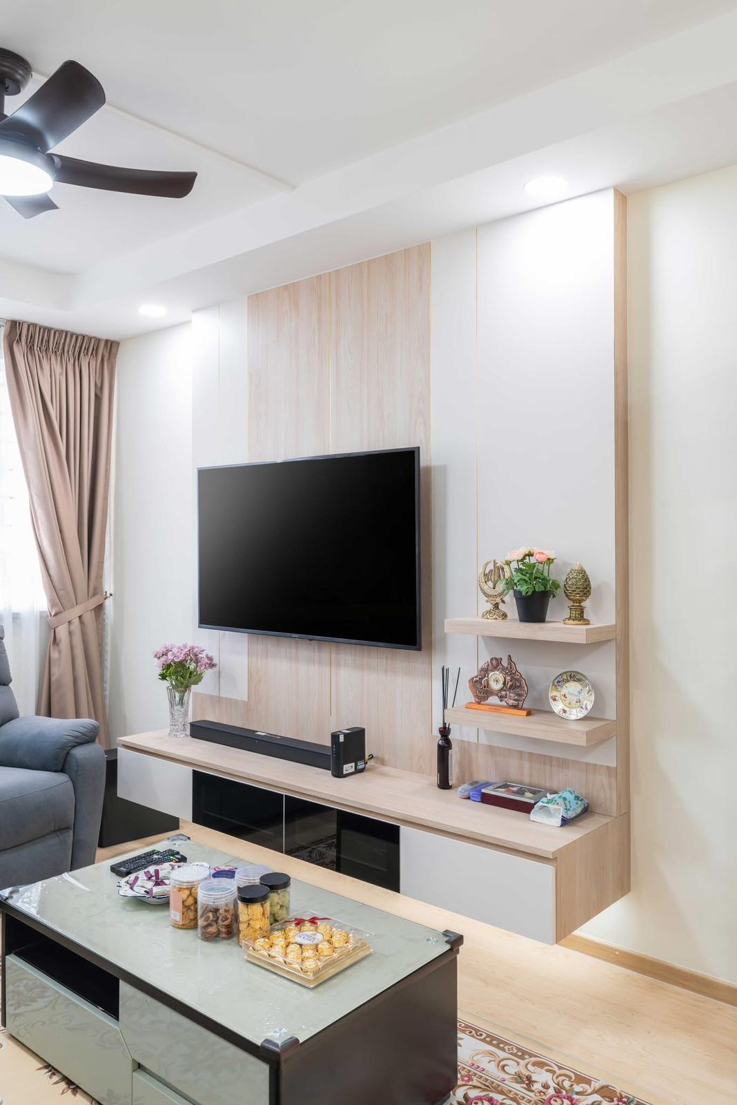 Contemporary Living Room with Vinyl Flooring and TV Console