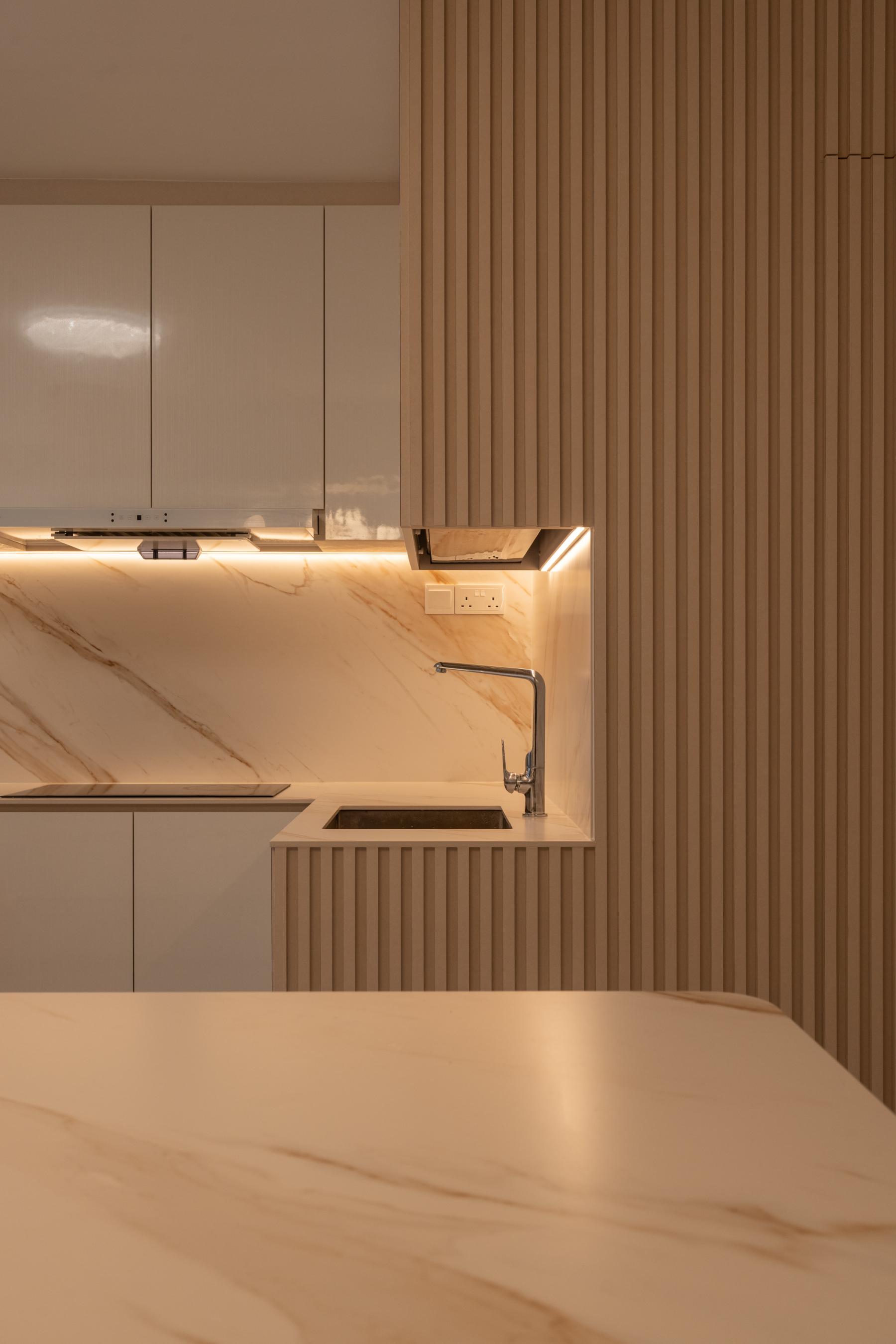 Minimalist Kitchen with Cupboard and Open Kitchen