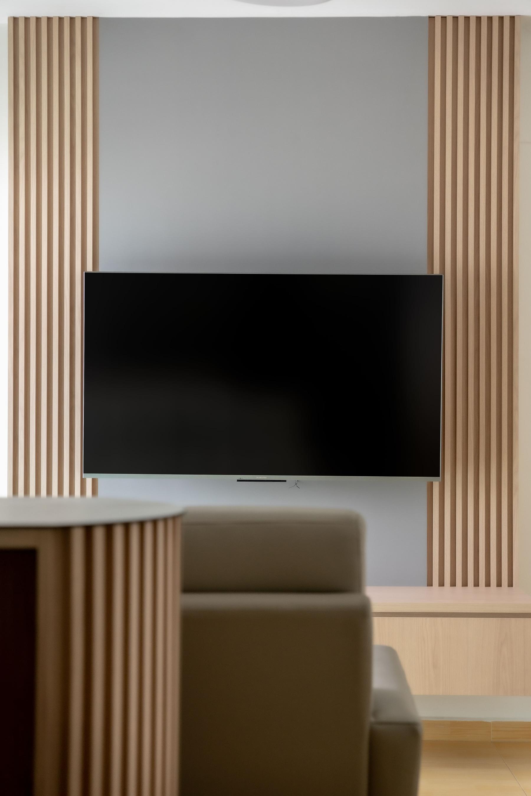 Scandinavian Living Room with Feature Wall and TV