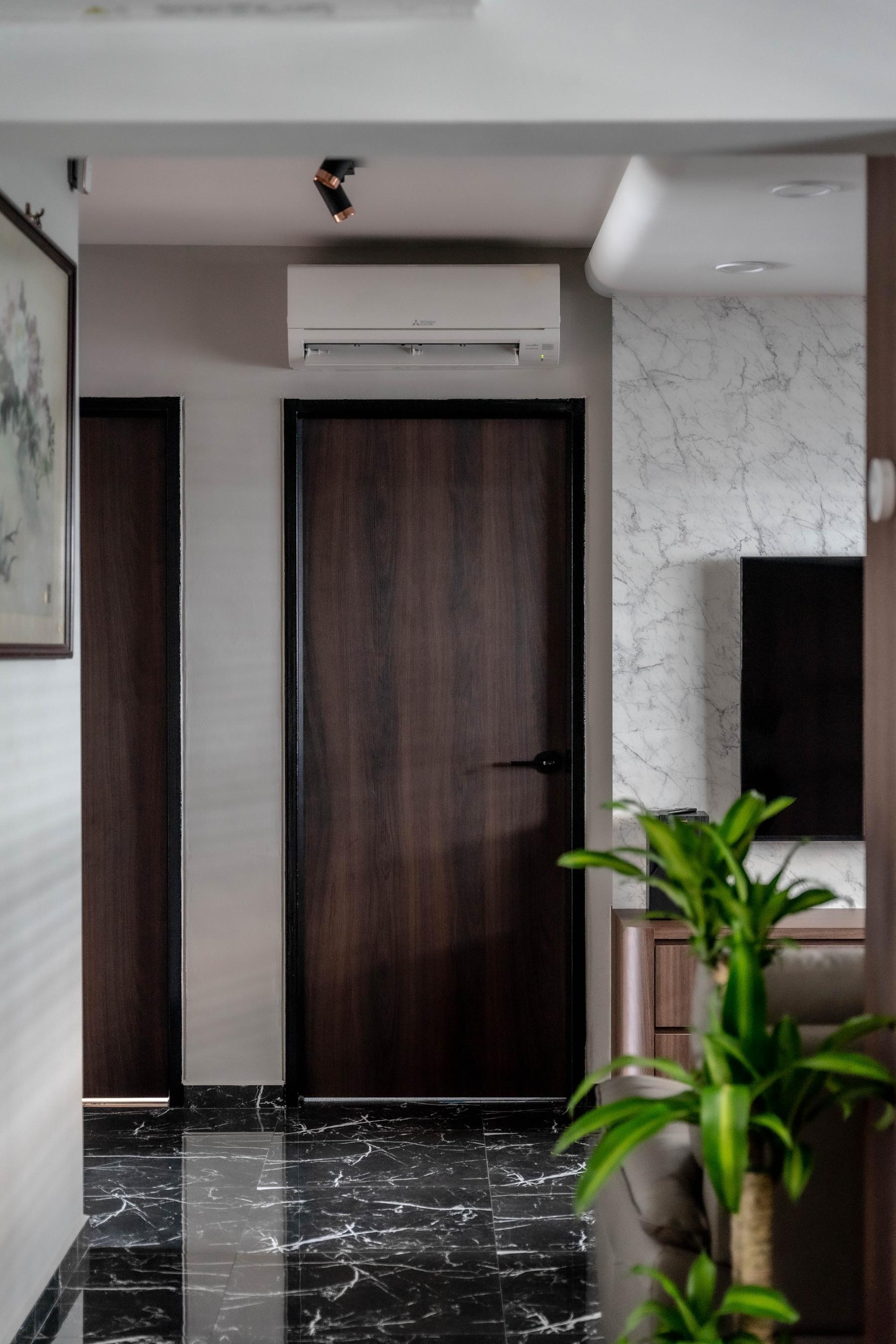 Modern Foyer with Console Table and Planters
