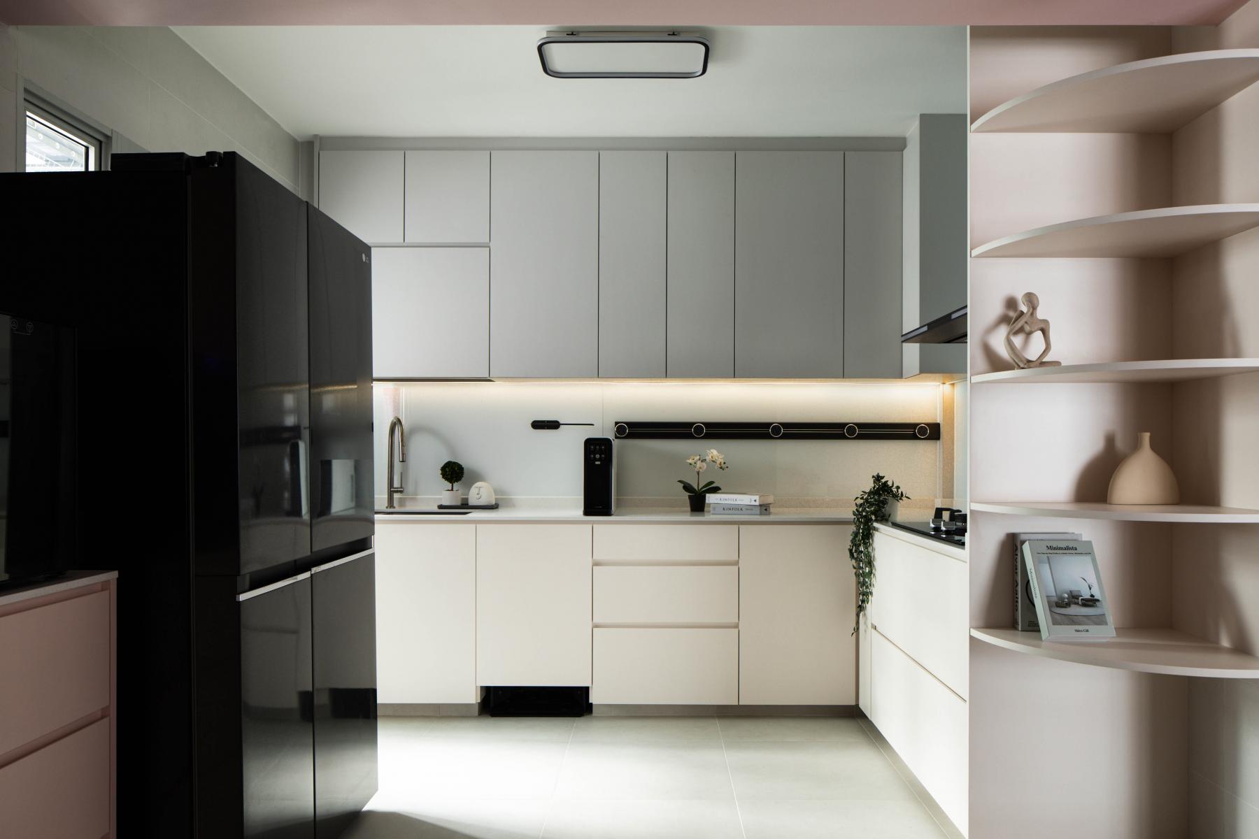 Modern Kitchen with Countertop and Herringbone Tiling