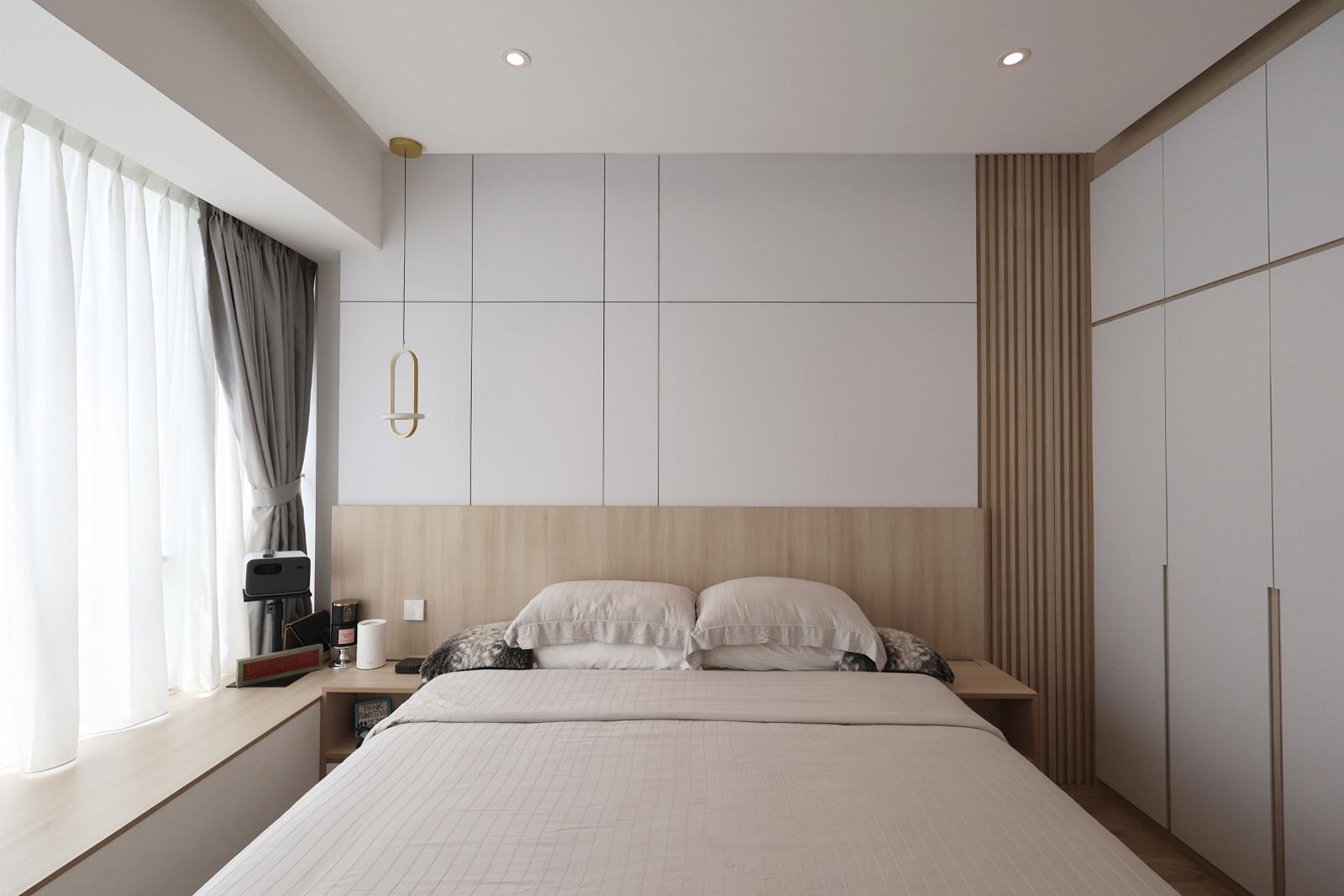 Scandinavian Bedroom with Vinyl Flooring and Wardrobe
