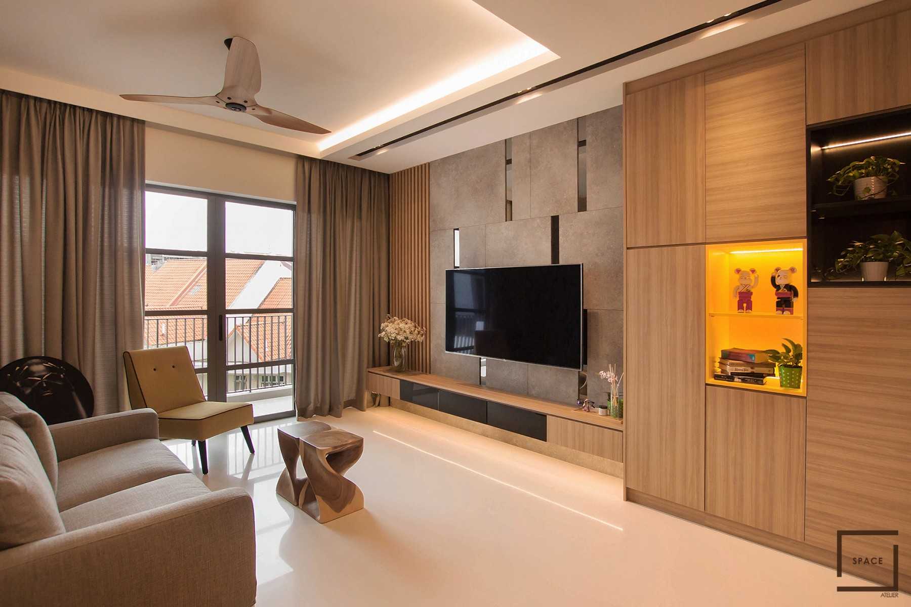 Contemporary Living Room with TV Console and Cove Lighting