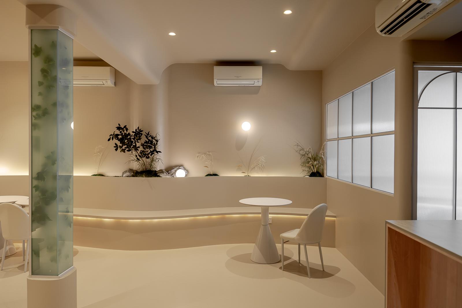 Scandinavian Living Room with Drop Light and Kitchen Island