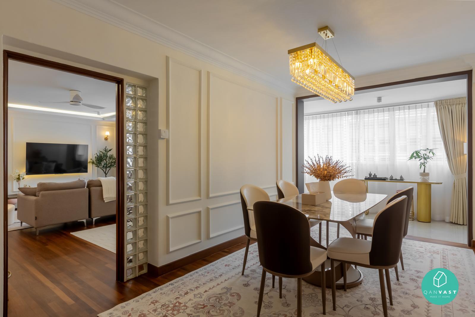 Vintage Dining Room with Chandelier and Dining Table