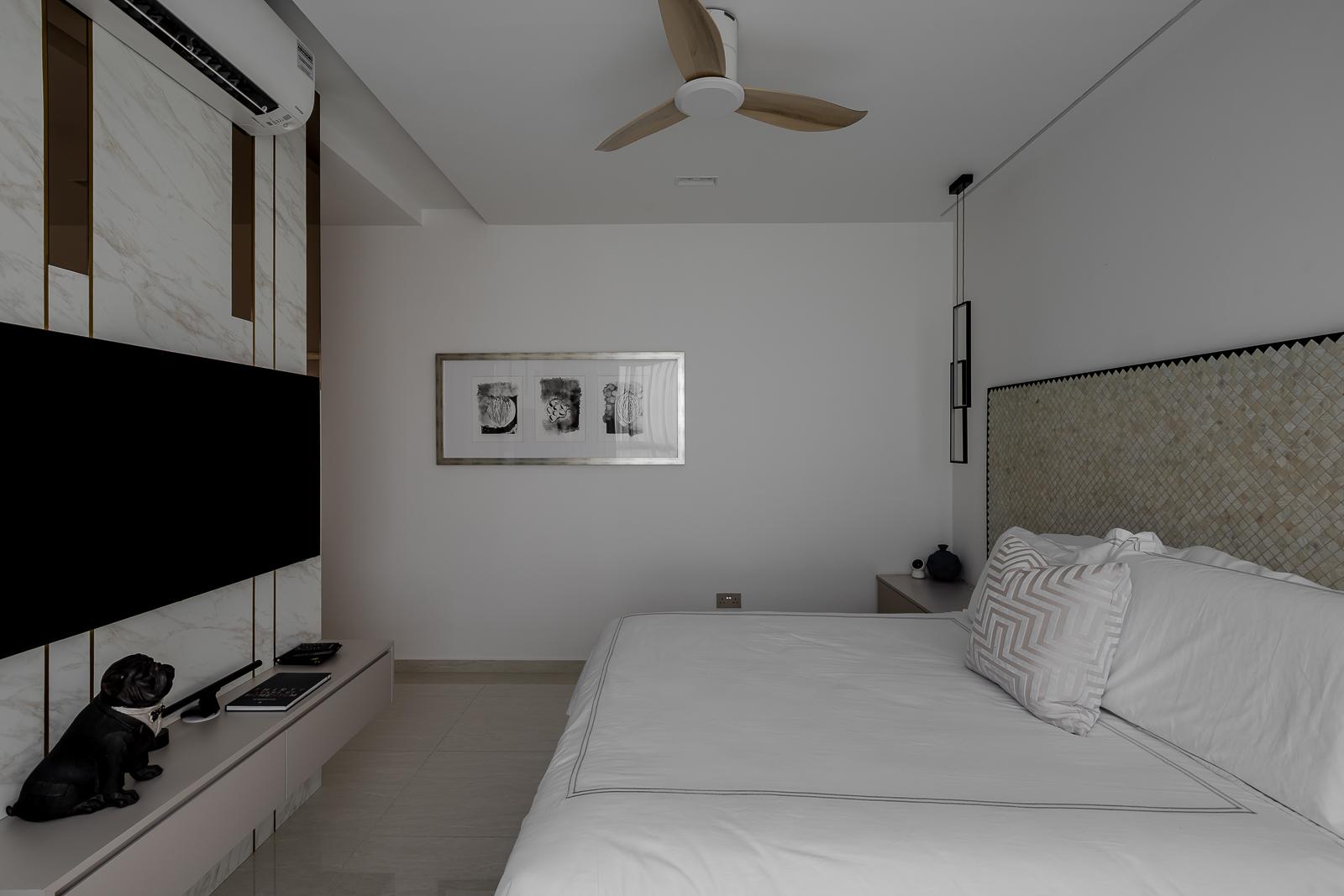 Modern Bedroom with Homogeneous Tiles and Cove Lighting