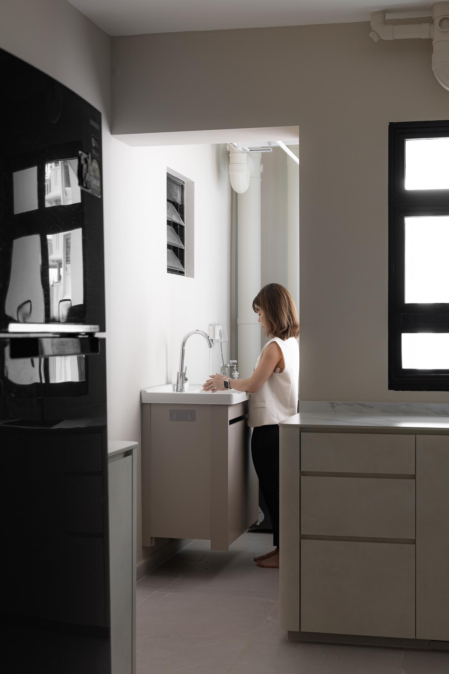 Scandinavian Service Yard with Washing Machine and Laundry Area