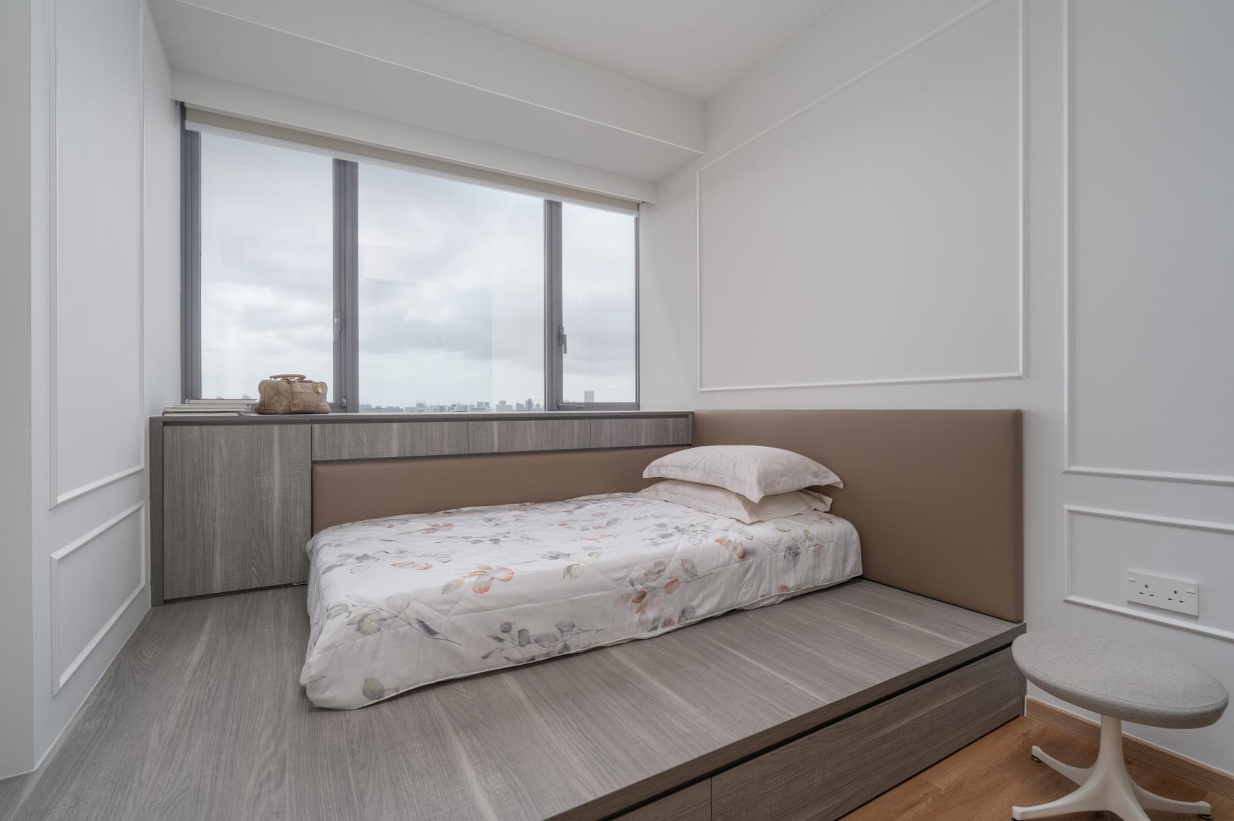 Modern Bedroom with Built-in Bed and Storage Cabinets