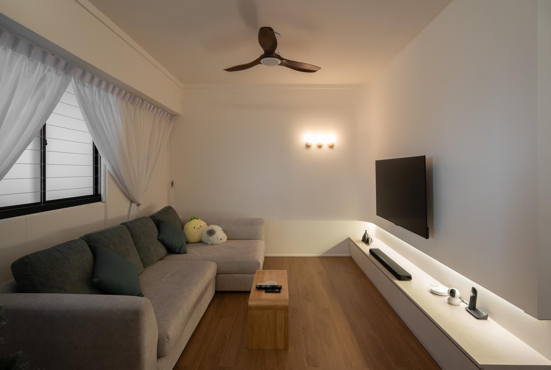 Modern Living Room with Parquet Floor and TV Console