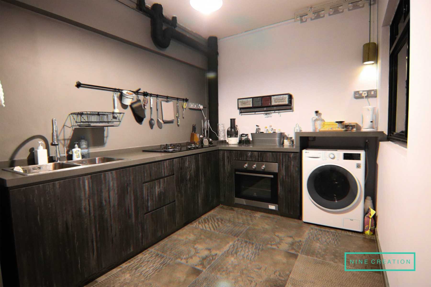 Industrial Kitchen with Countertop and Homogeneous Tiles