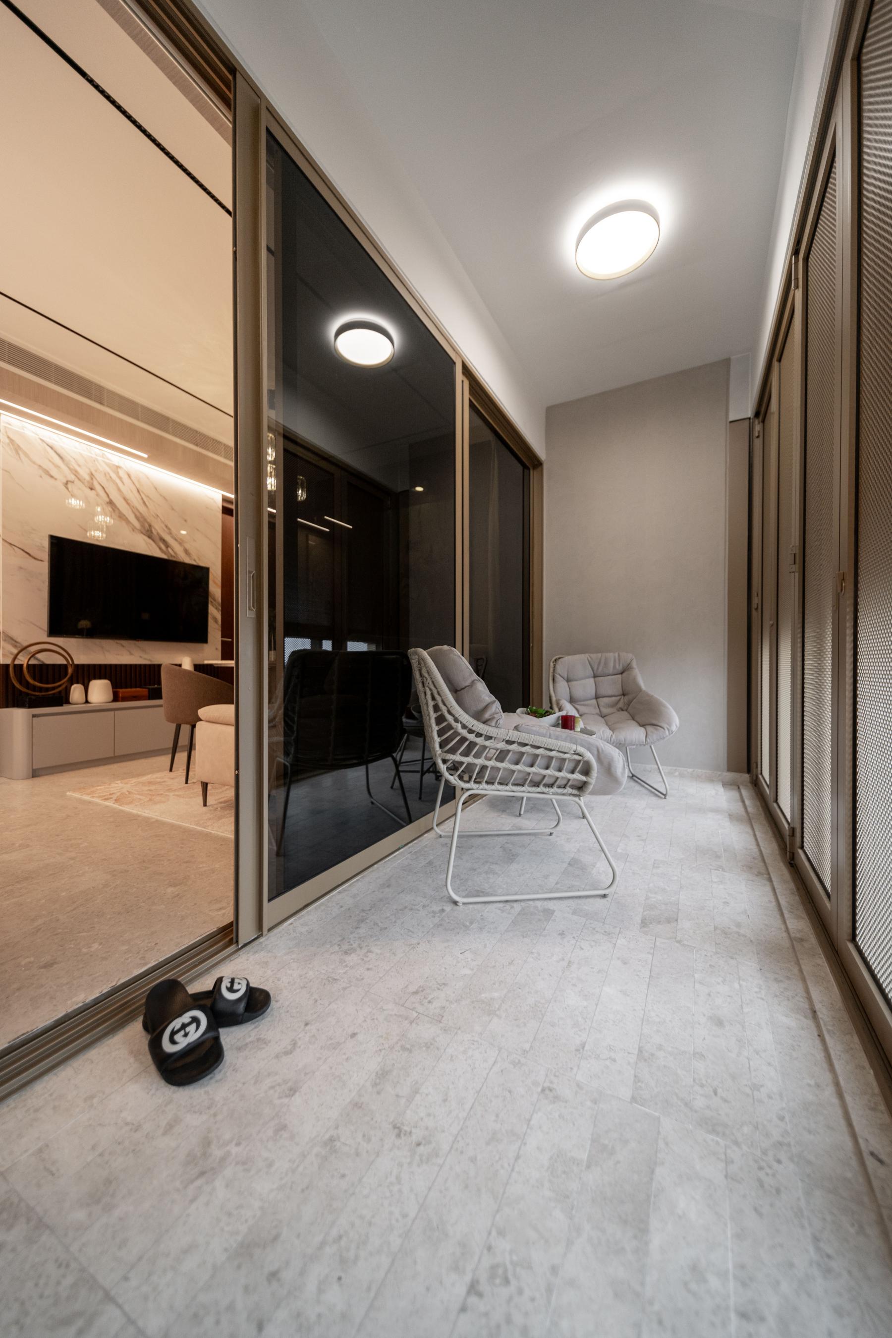 Modern Balcony with Lighting and Decorative Lighting