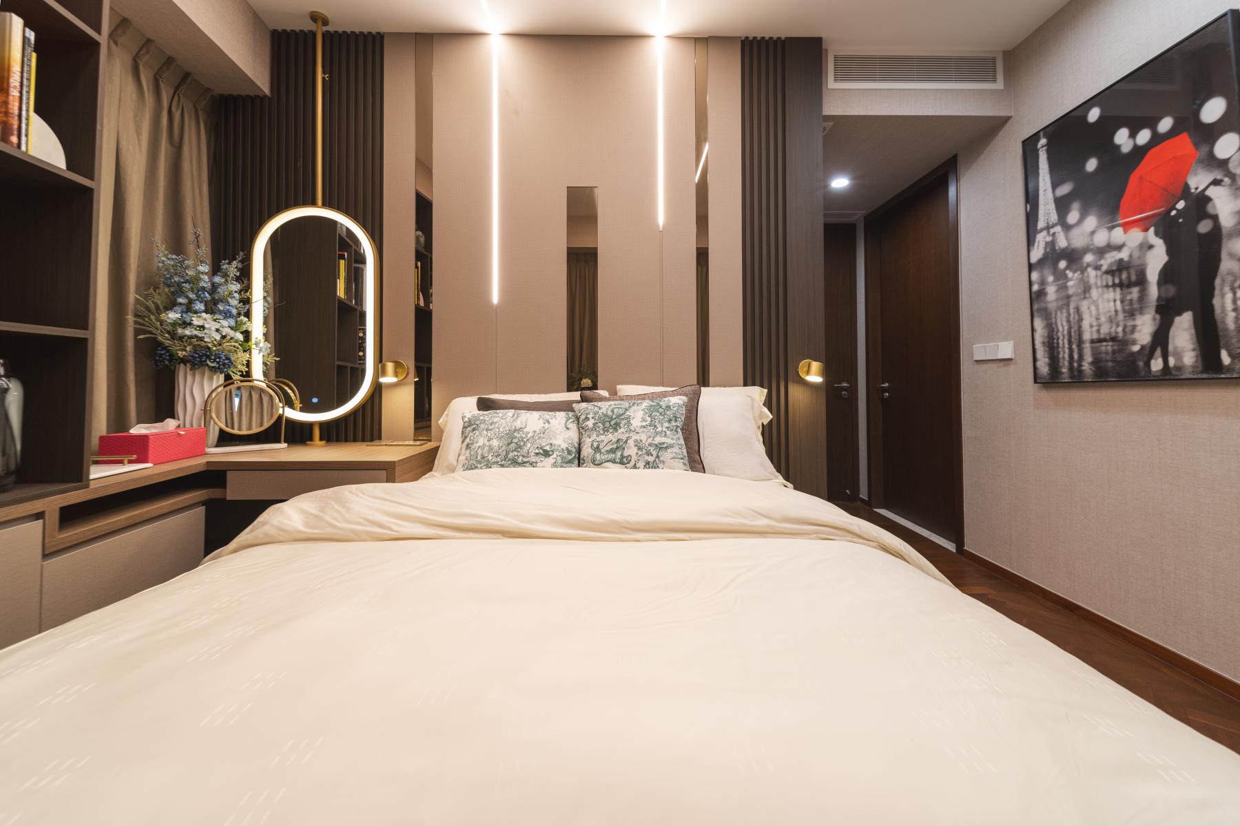 Modern Bedroom with Paintings and Bed