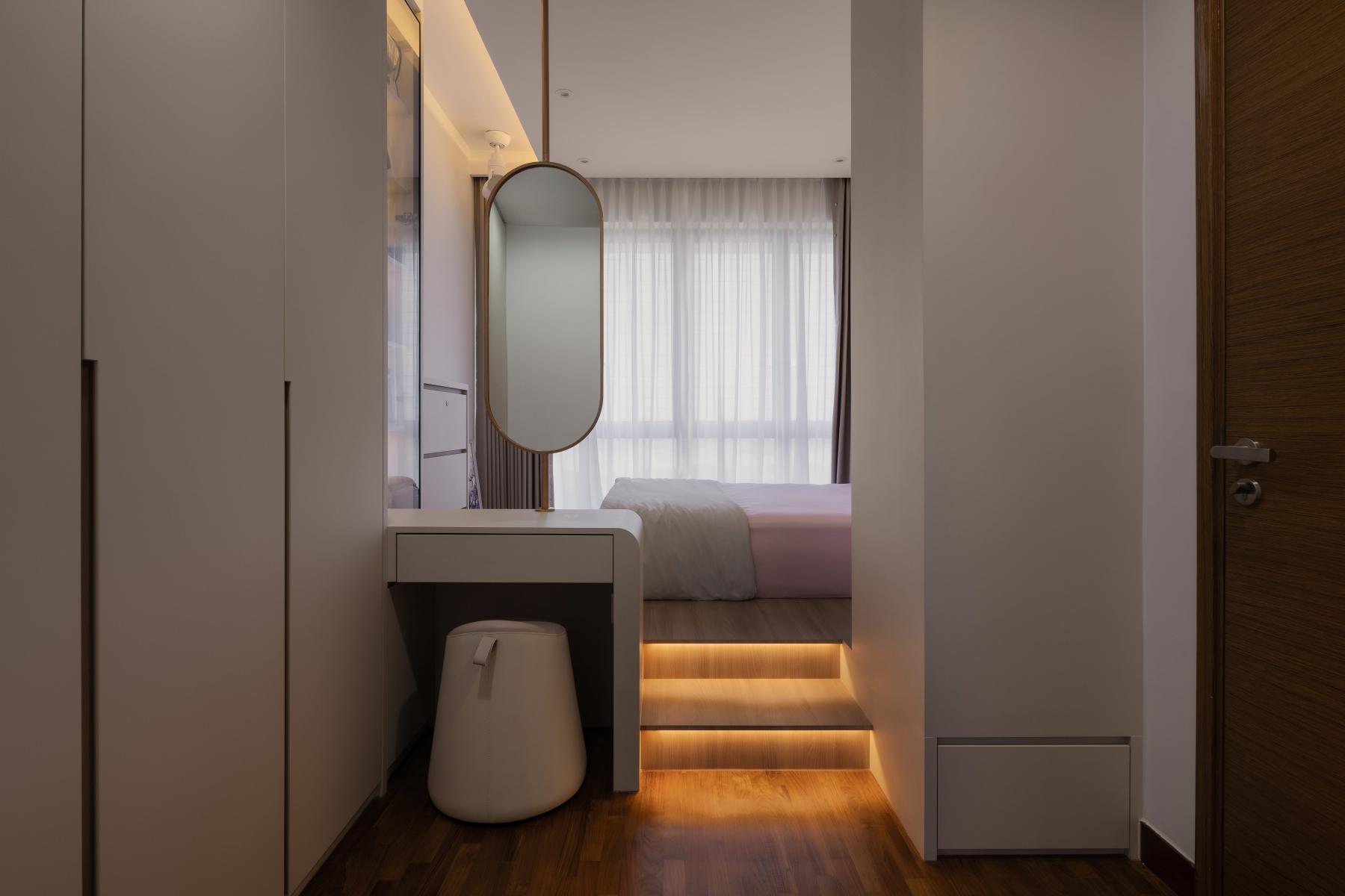 Minimalist Bedroom with Platform Bed and Cove Lighting