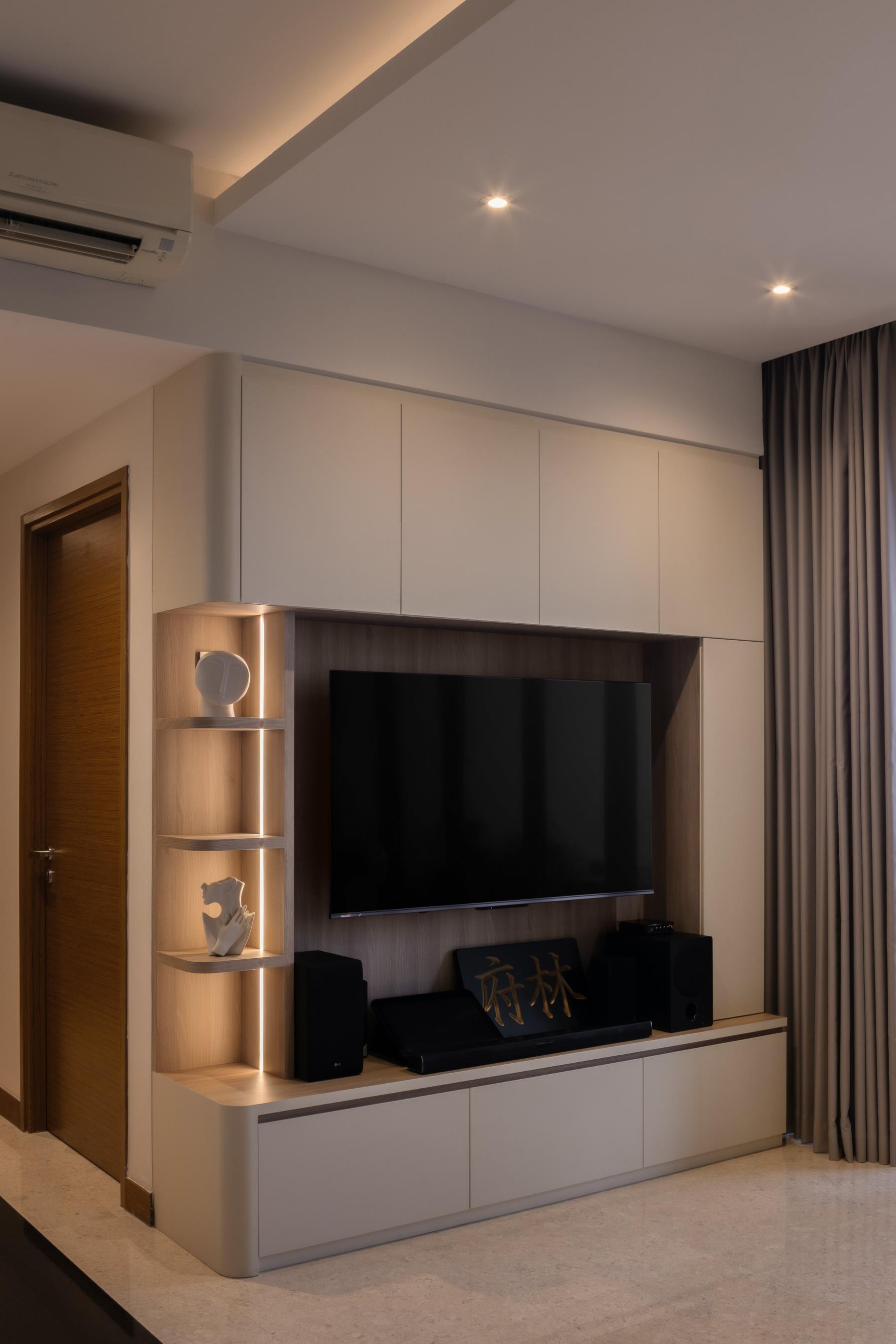 Minimalist Living Room with Feature Wall and Downlights
