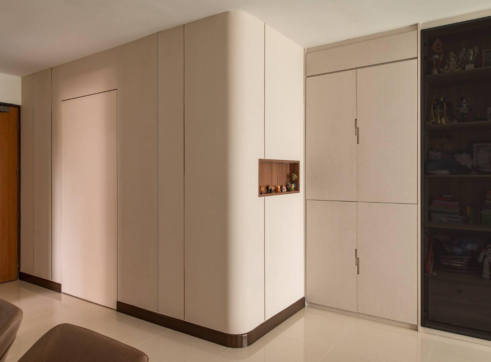 Modern Living Room with Bookshelf and Display Cabinets