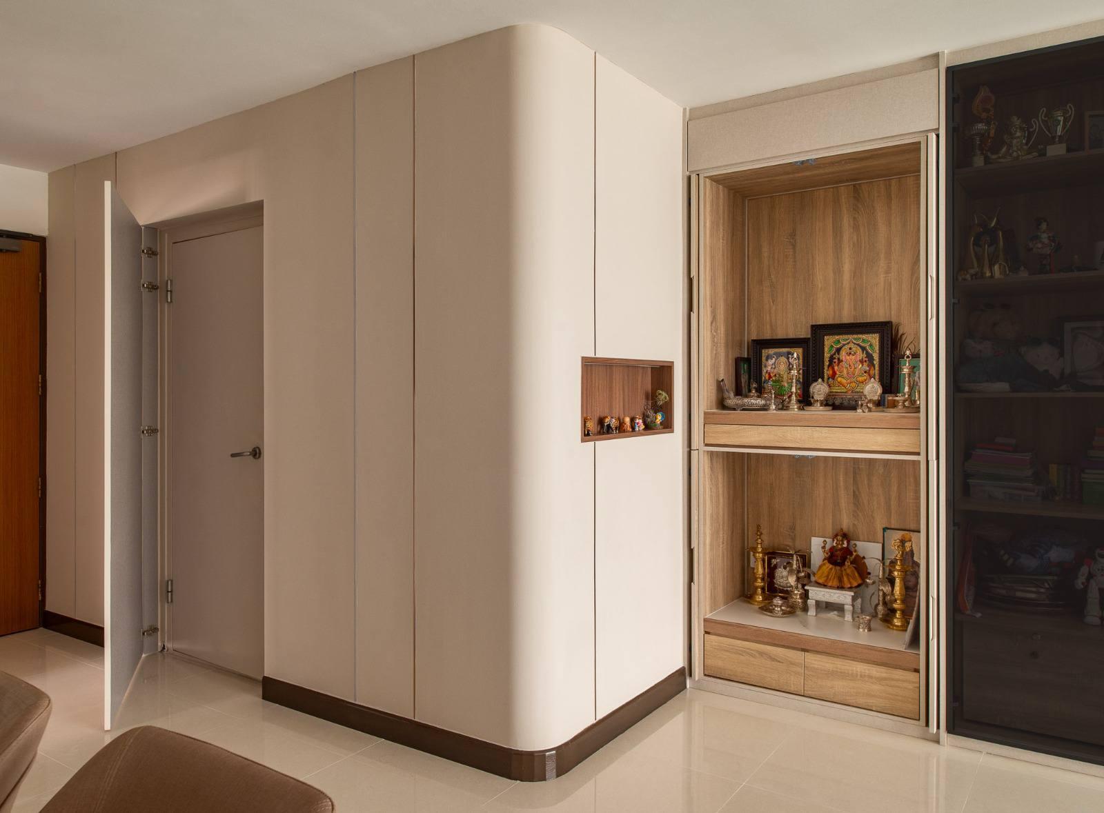 Modern Living Room with Bookshelf and Display Cabinets