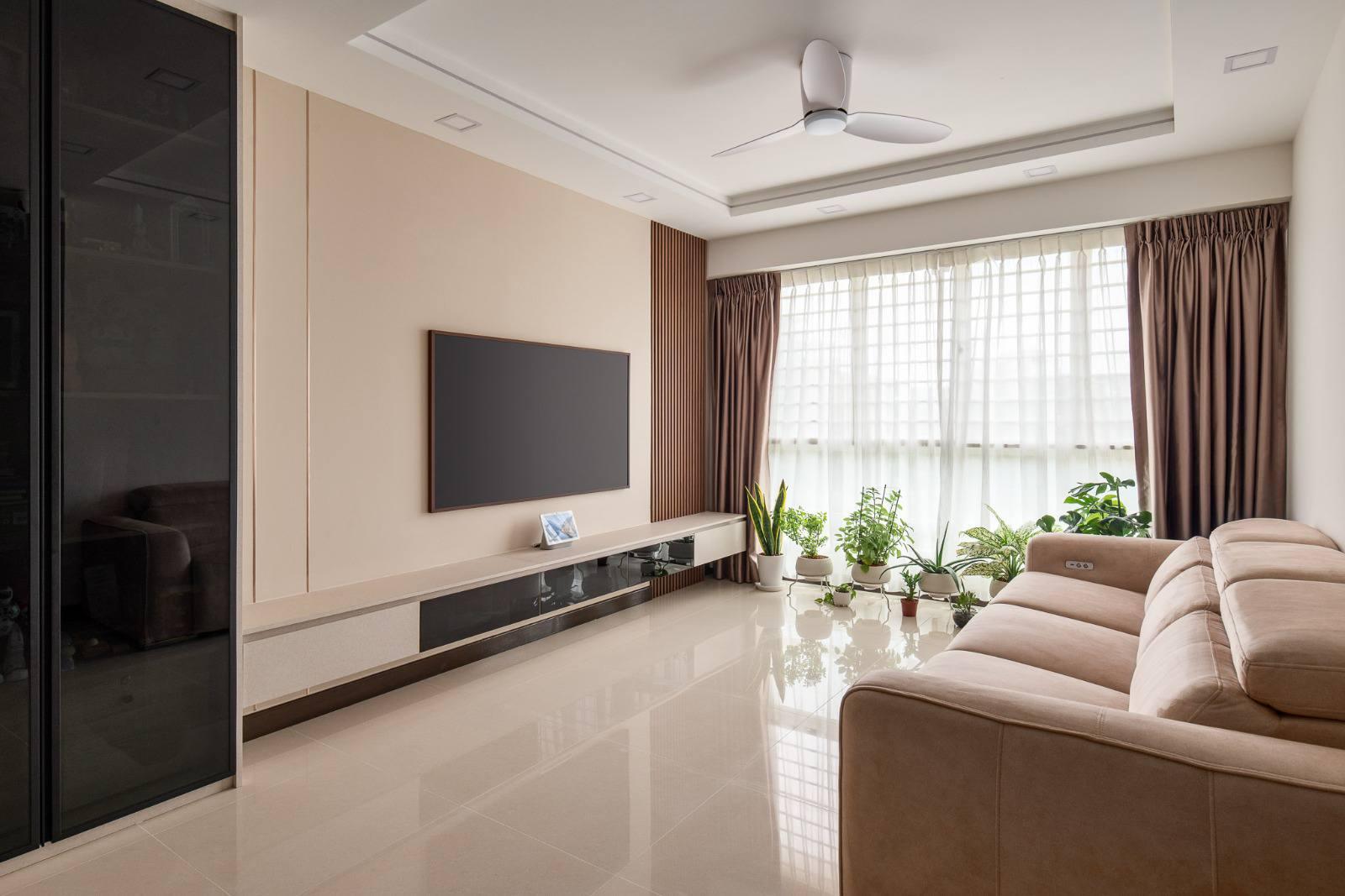 Modern Living Room with TV Console and Display Cabinets