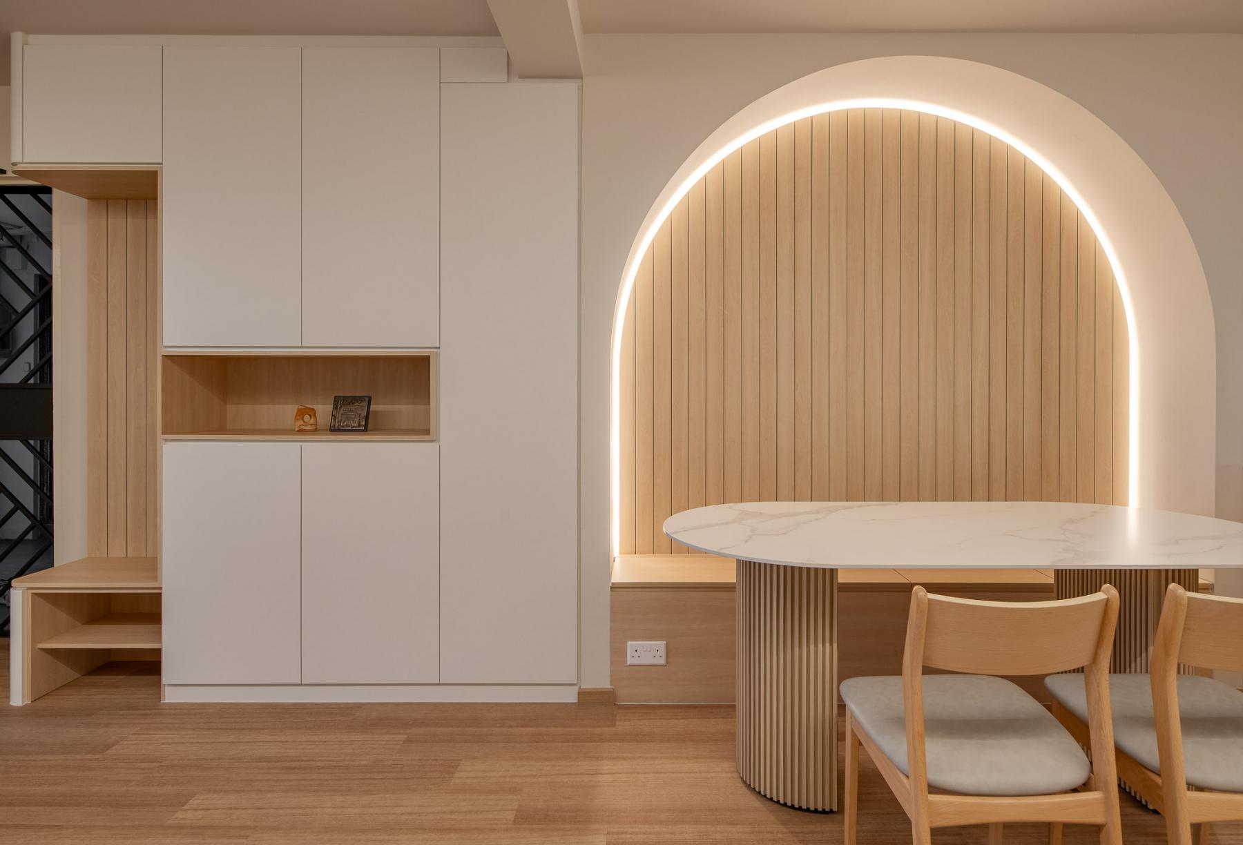 Scandinavian Dining Room with Feature Wall and Dining Table