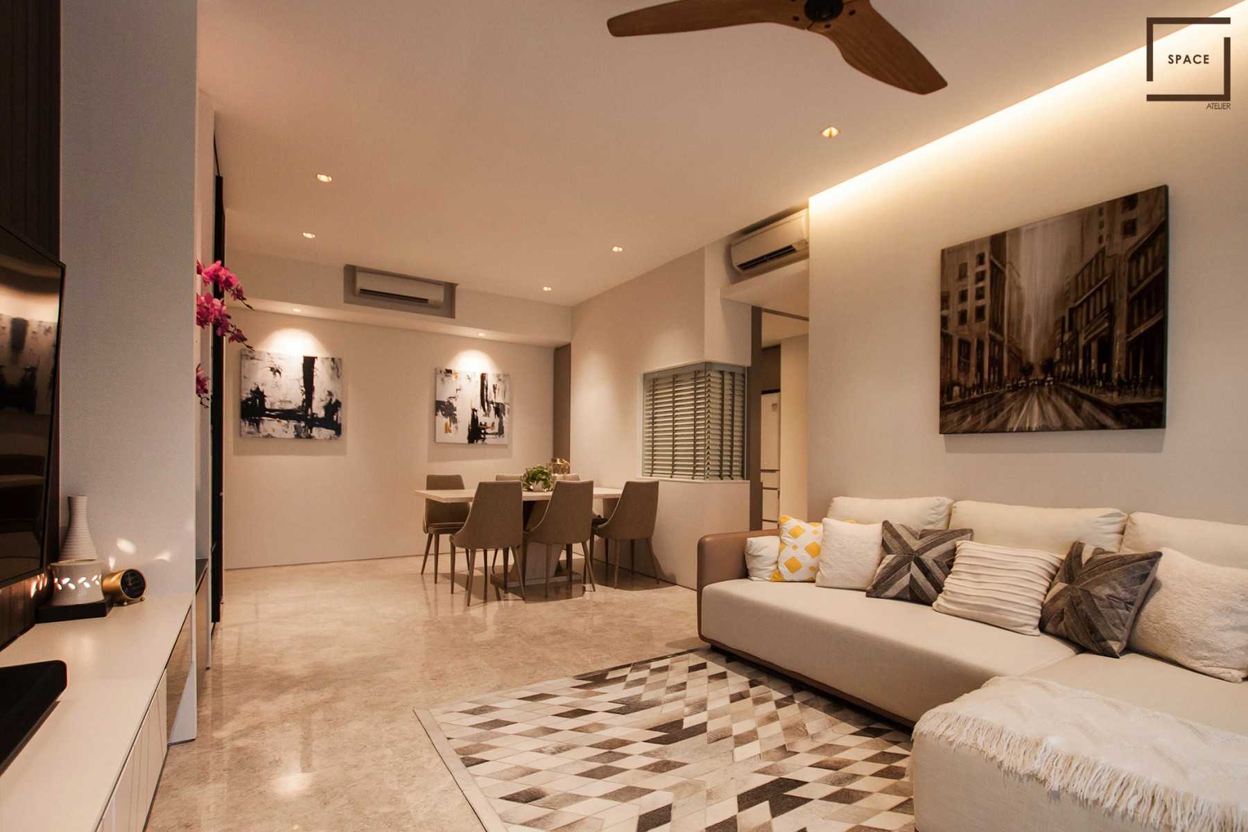 Modern Living Room with Homogeneous Tiles and TV Console