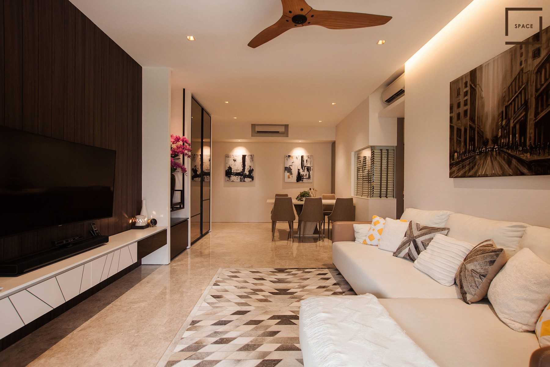 Modern Living Room with TV Console and Cove Lighting
